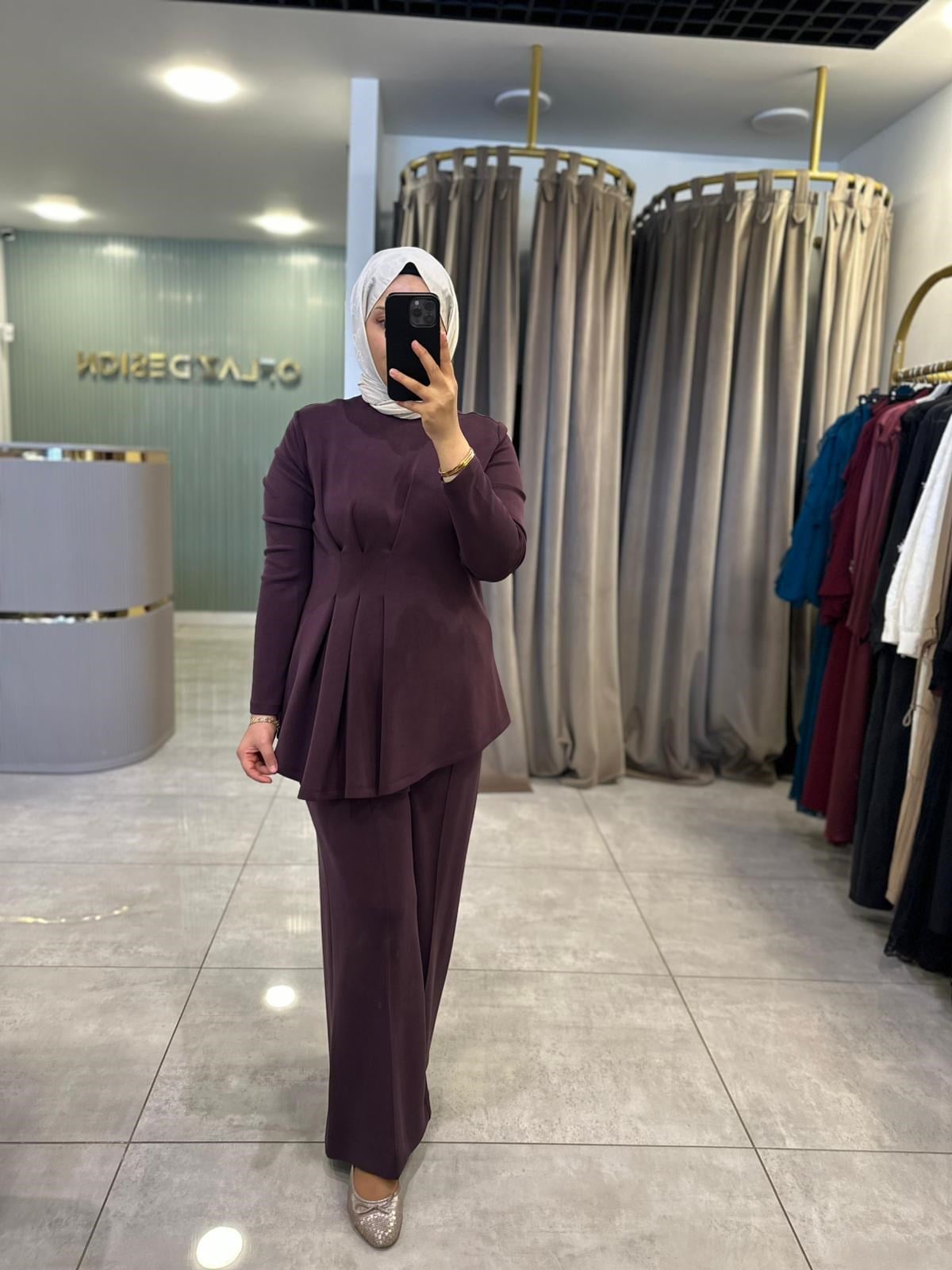 Nuss Pile Detaylı Modal Takım Mürdüm 27K 1044