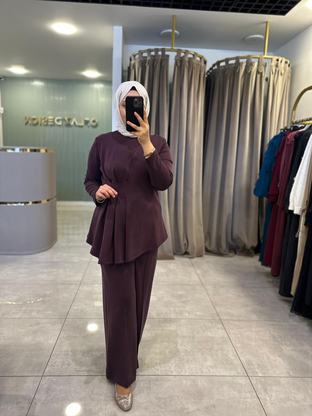 Nuss Pile Detaylı Modal Takım Mürdüm 27K 1044