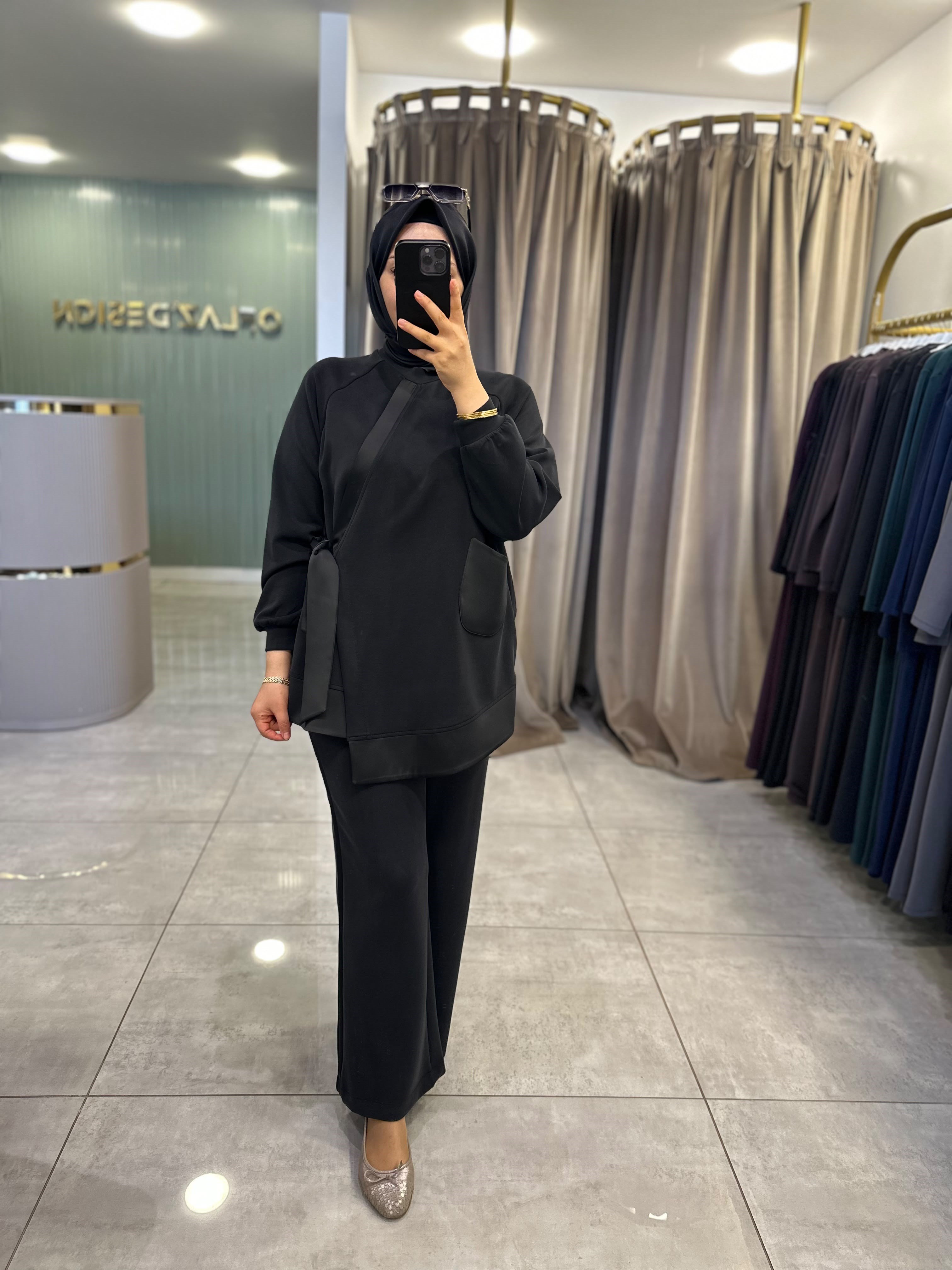 Nuss Saten Detaylı Modal Takım Siyah 27K 1046