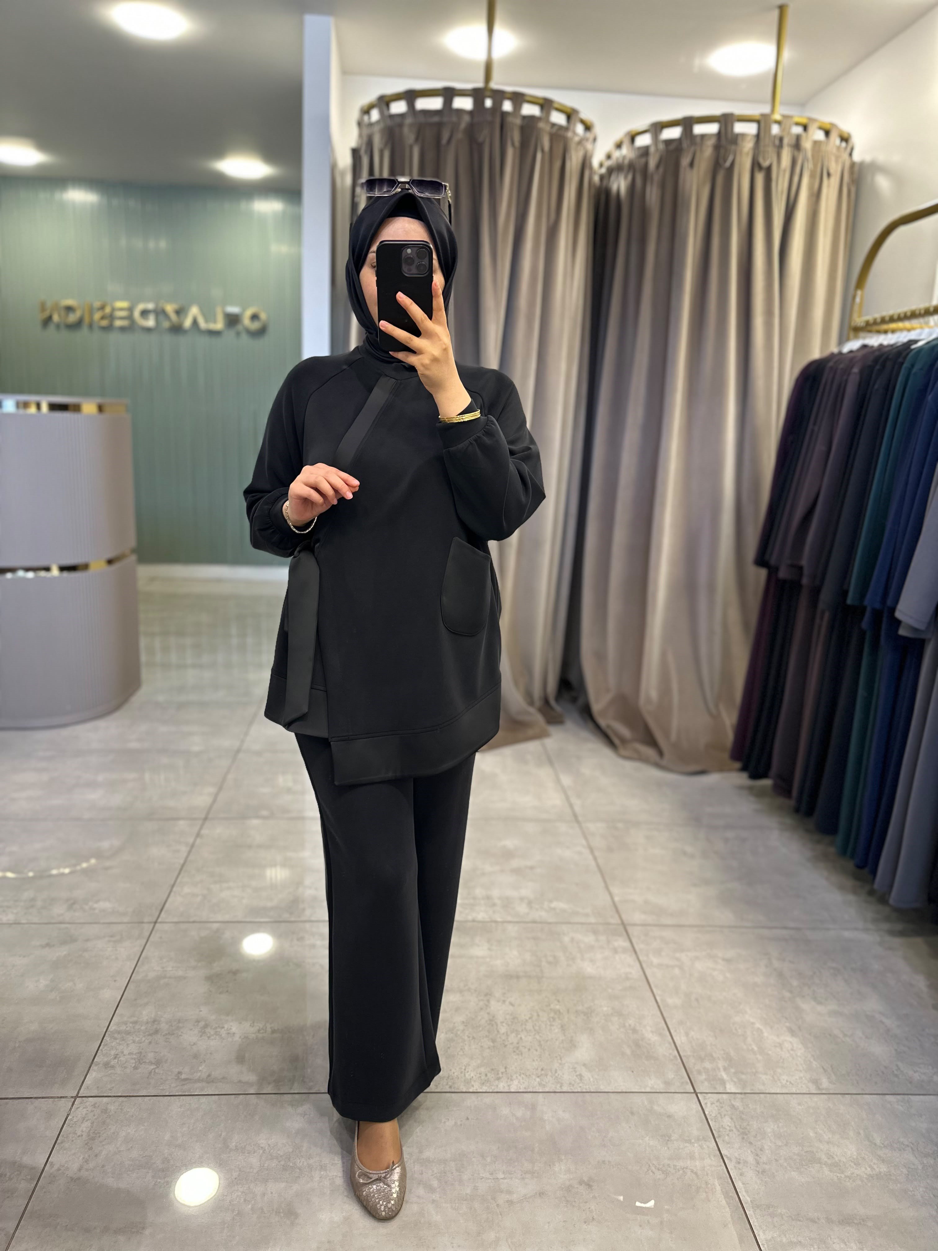 Nuss Saten Detaylı Modal Takım Siyah 27K 1046