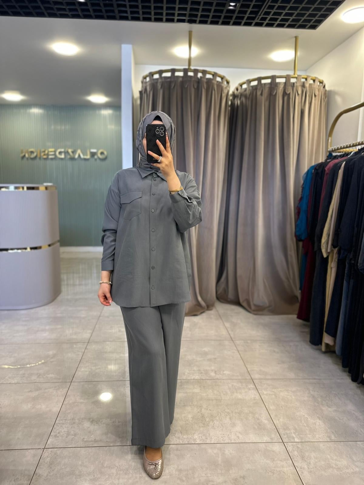 Nuss Tek Cep Kapak Detaylı Basic Pantolonlu Takım Antrasit 26Y 1063 
