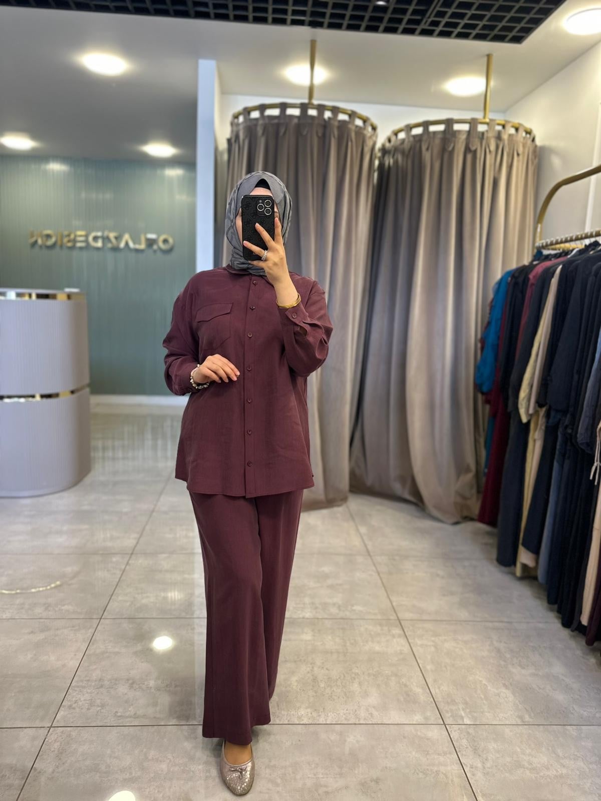 Nuss Tek Cep Kapak Detaylı Basic Pantolonlu Takım Mürdüm 26Y 1063 