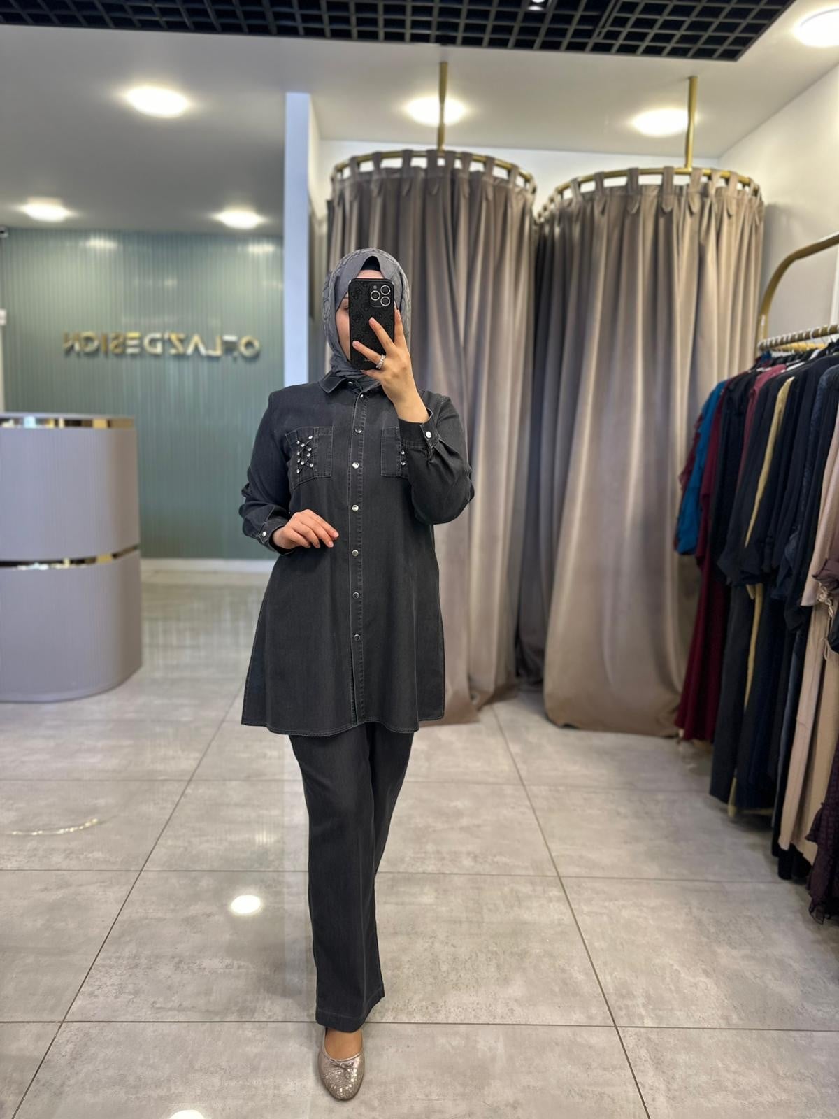 Otto Denim Kumaş Pantolonlu Takım Siyah 3411