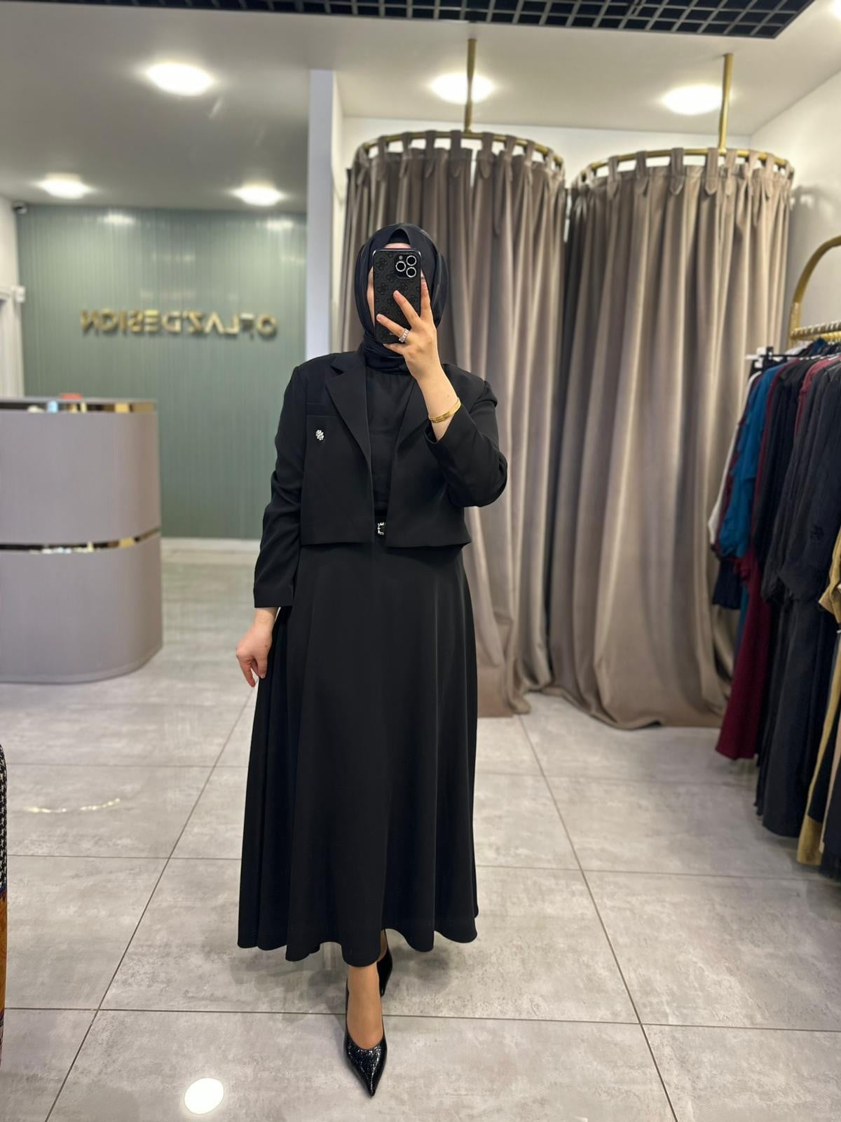 Wennora Blazer Ceketli Midi Etek Takım Siyah 1027