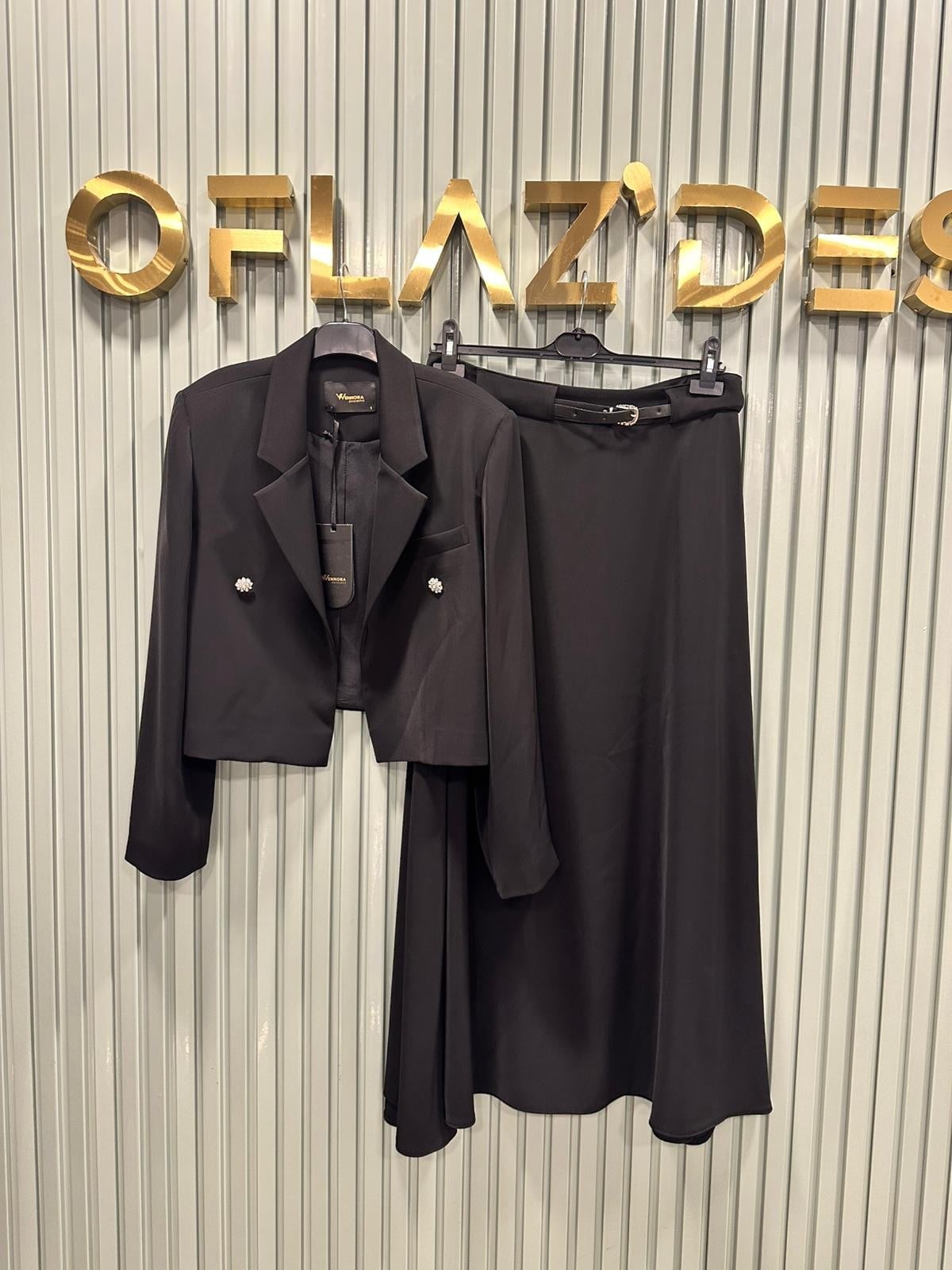 Wennora Blazer Ceketli Midi Etek Takım Siyah 1027