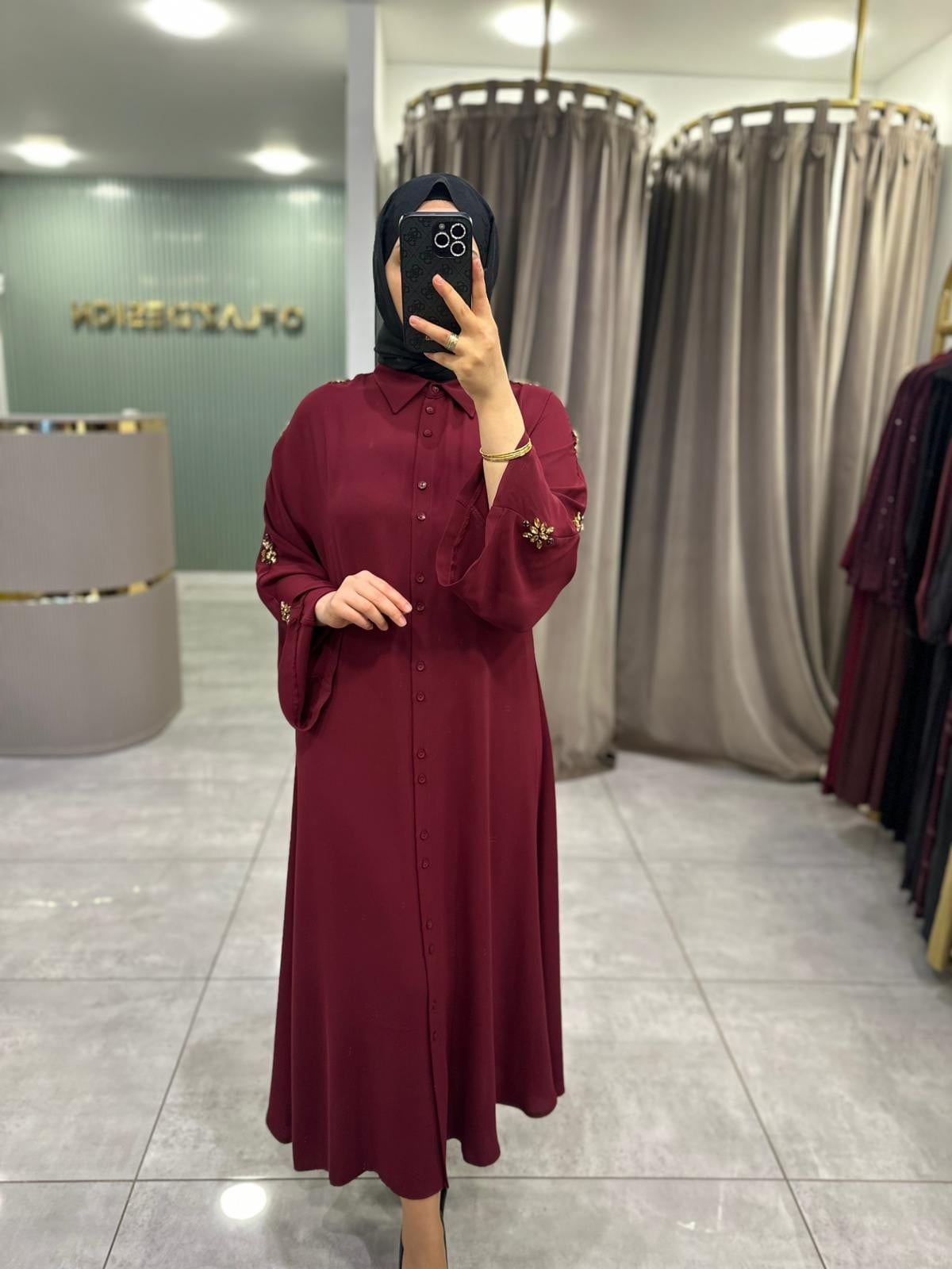 Wennora Taş Elbise Bordo 1001