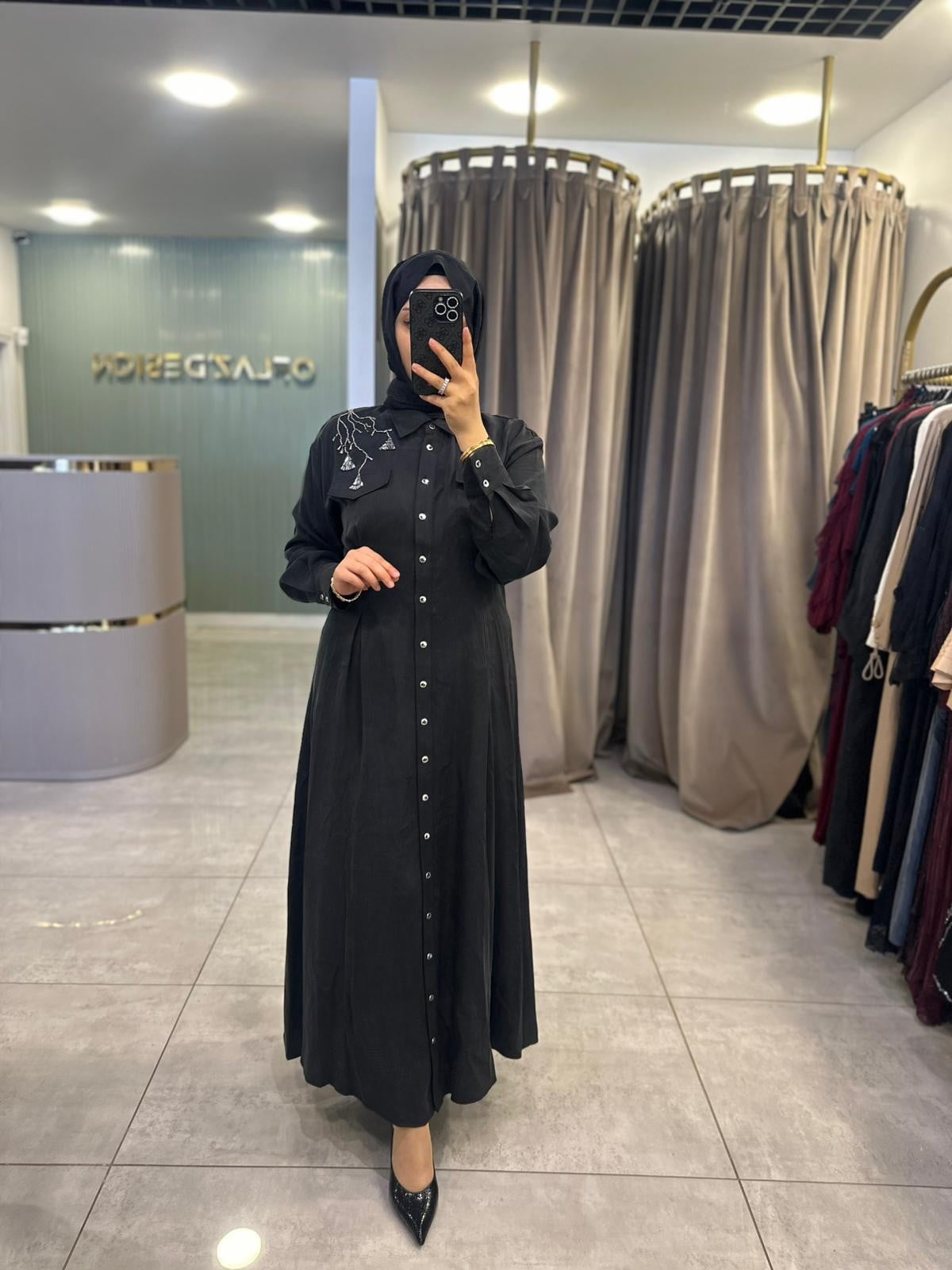 Wennora Taş İşlemeli Elbise Siyah 1036