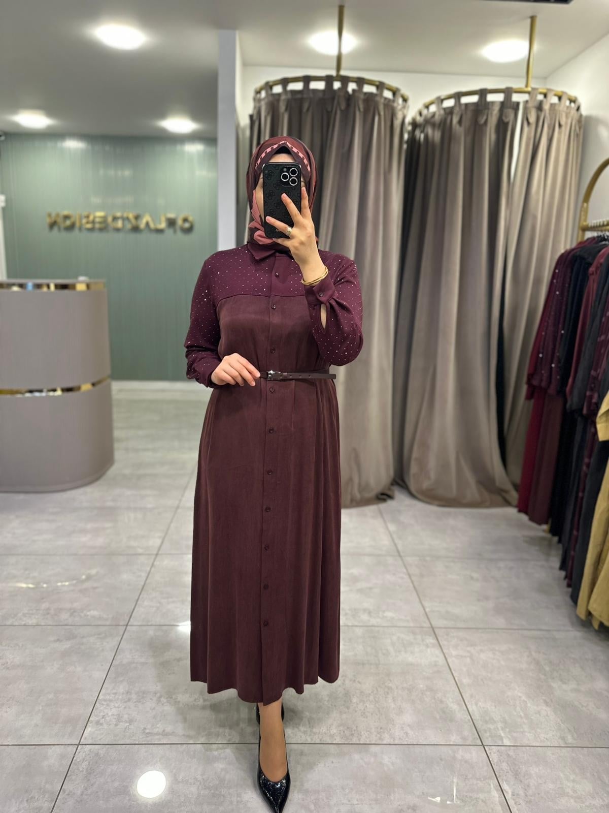 Wennora Taşlı Elbise Bordo 1004