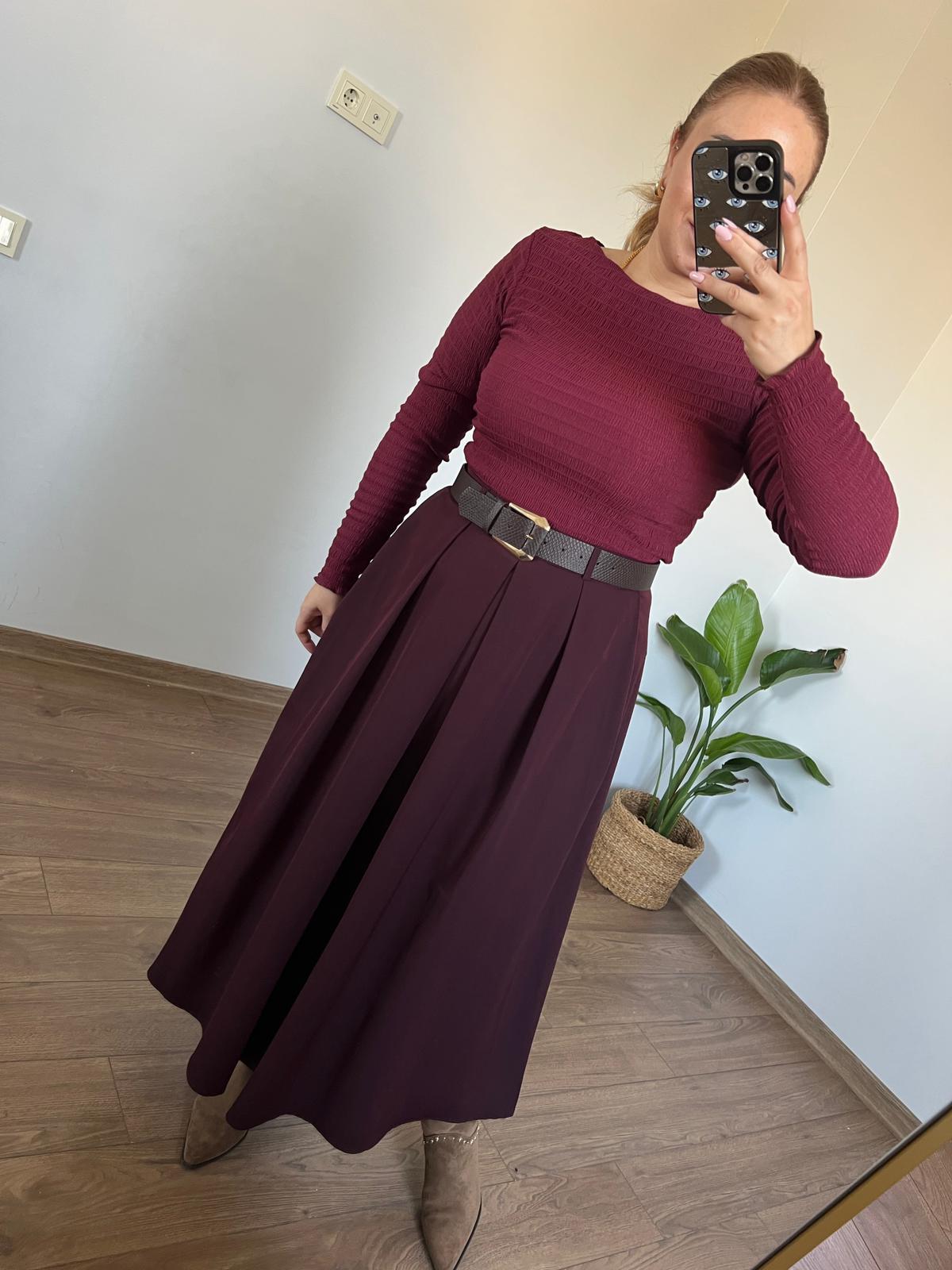 Bordo Yeşili Kayık Yaka Basic Body