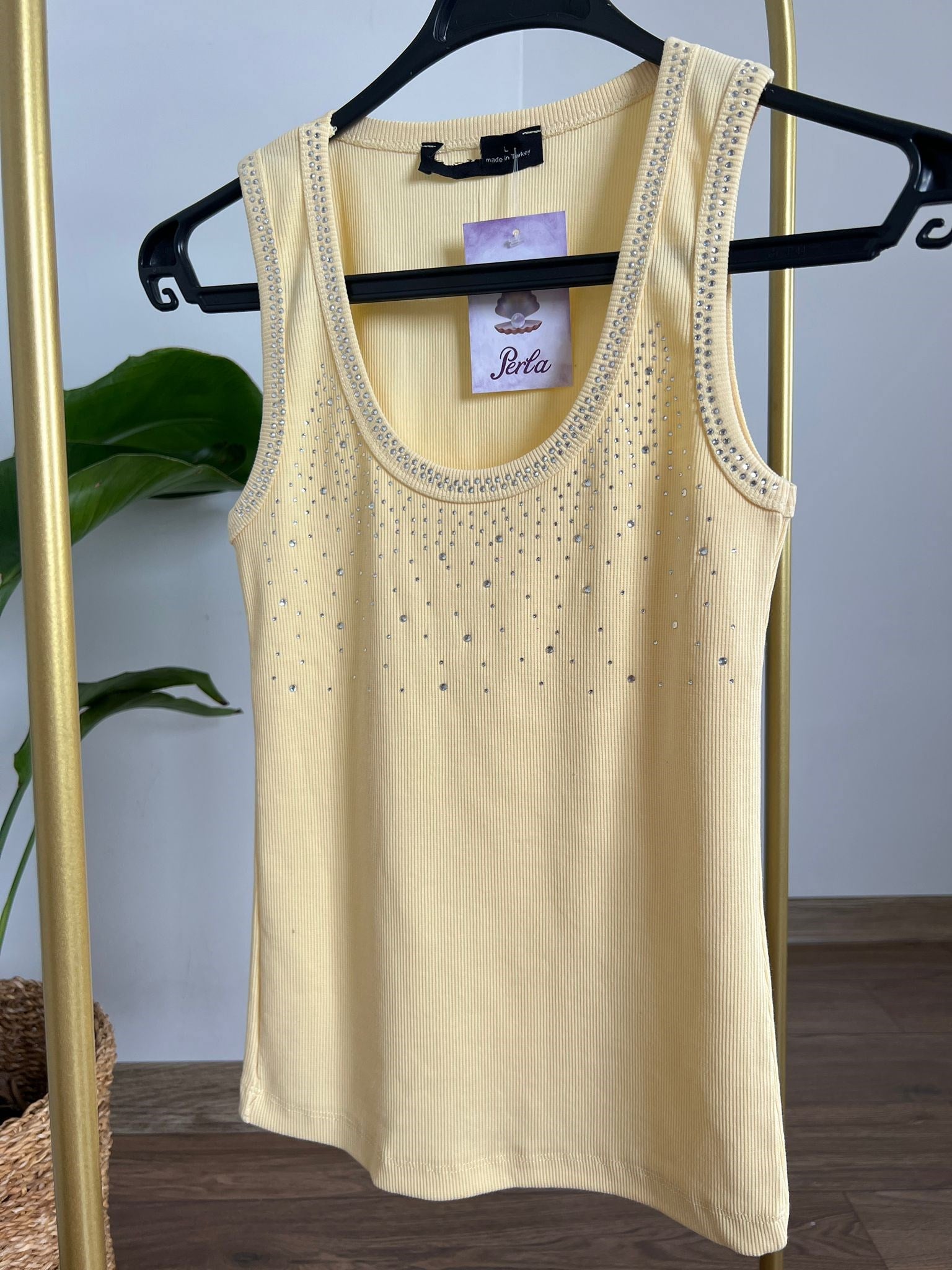 Dağınık Taşlı Kolsuz Body (Sarı) 