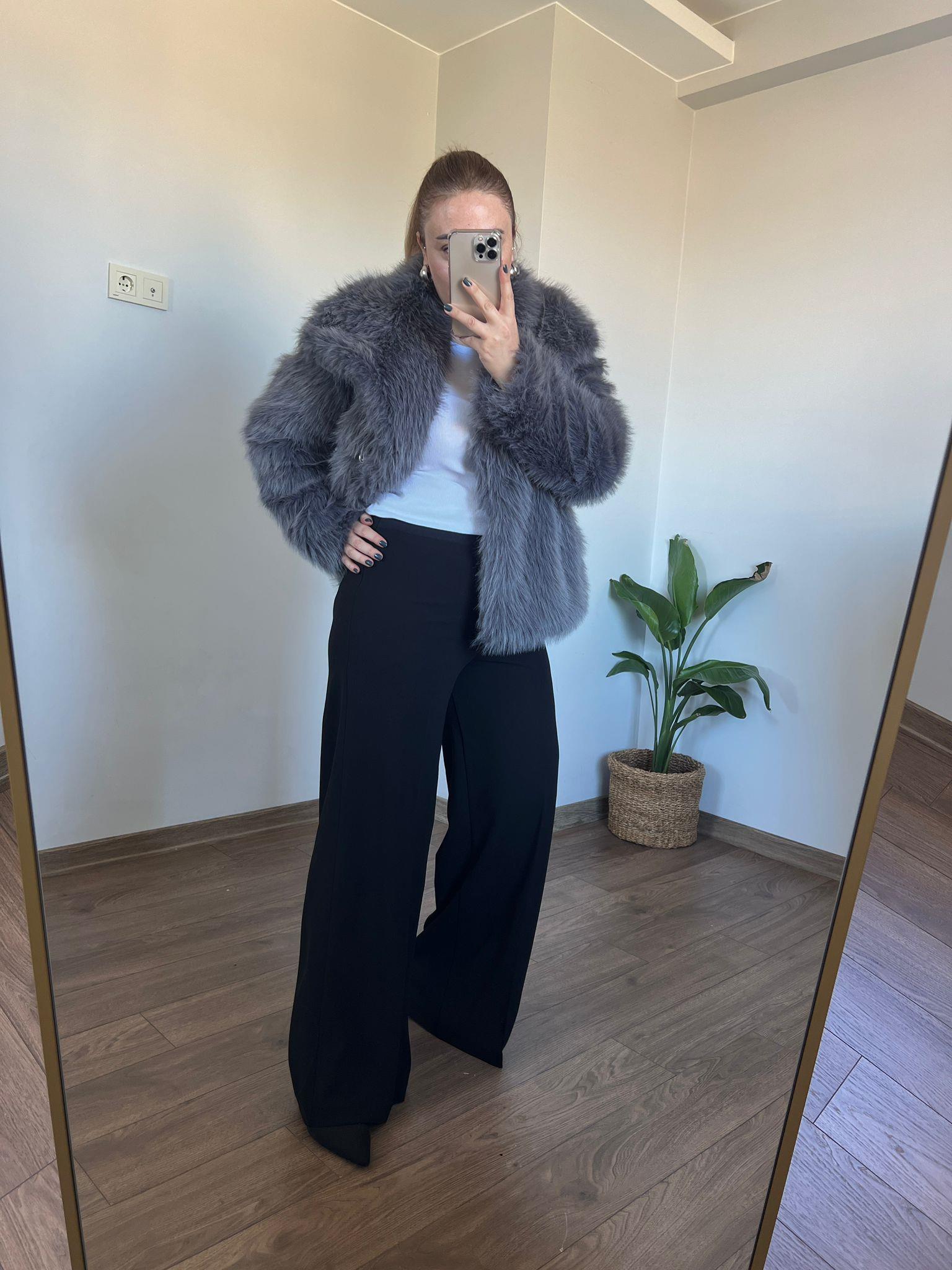 Full Likralı Yandan Fermuarlı Palazzo Model Kumaş Pantolon (Siyah)