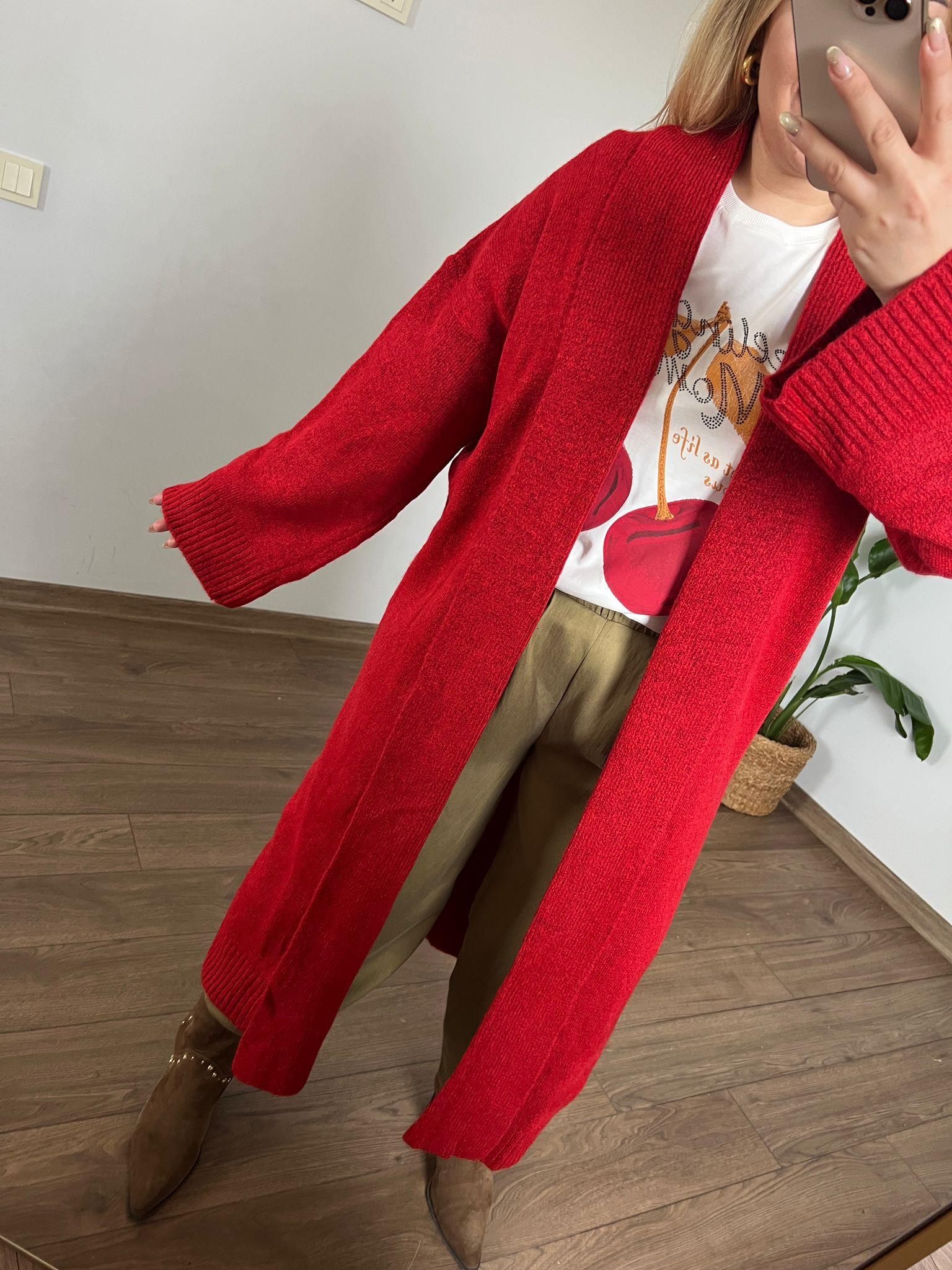 Maxi Triko Hırka (Kırmızı) 