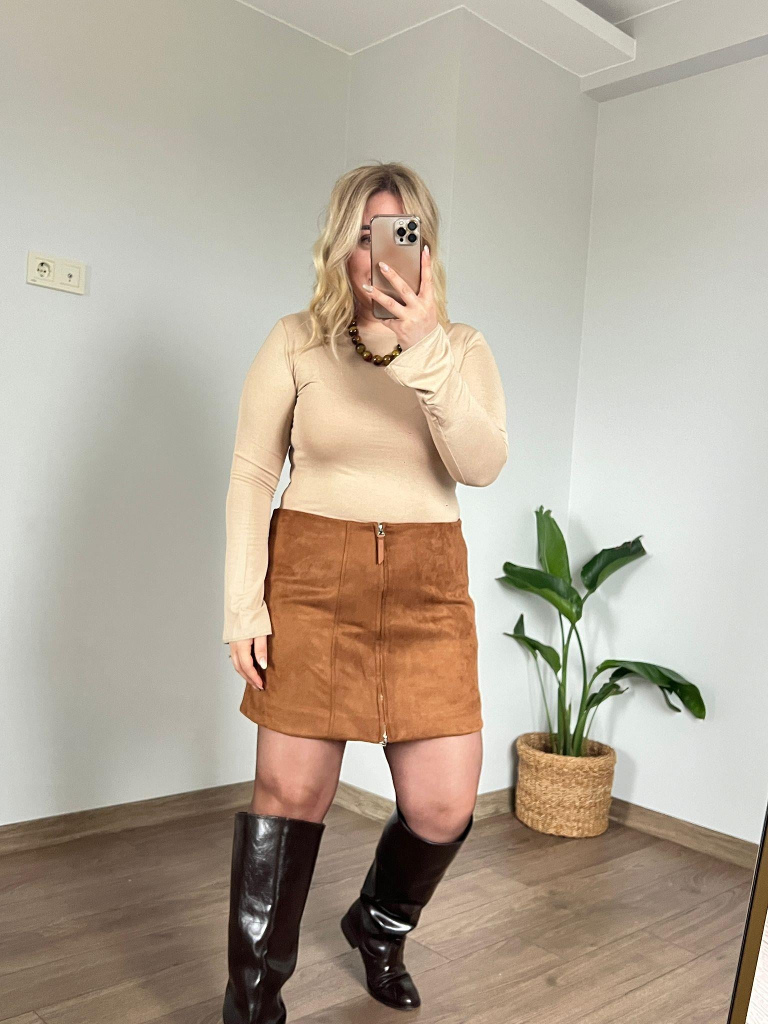 Mini Süet Etek (Taba) 