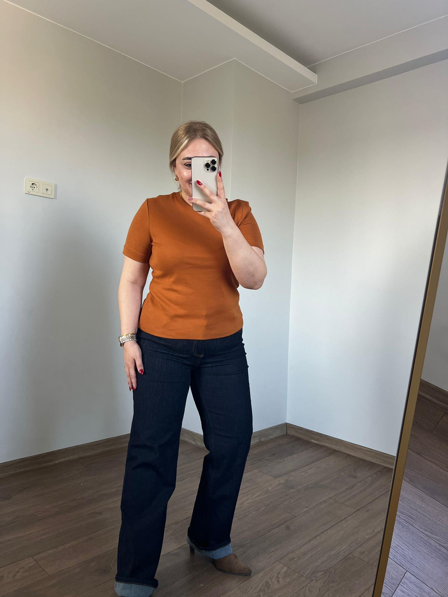 Orijinal Marka  Bisiklet Yaka Basic Tshirt (Kiremit)