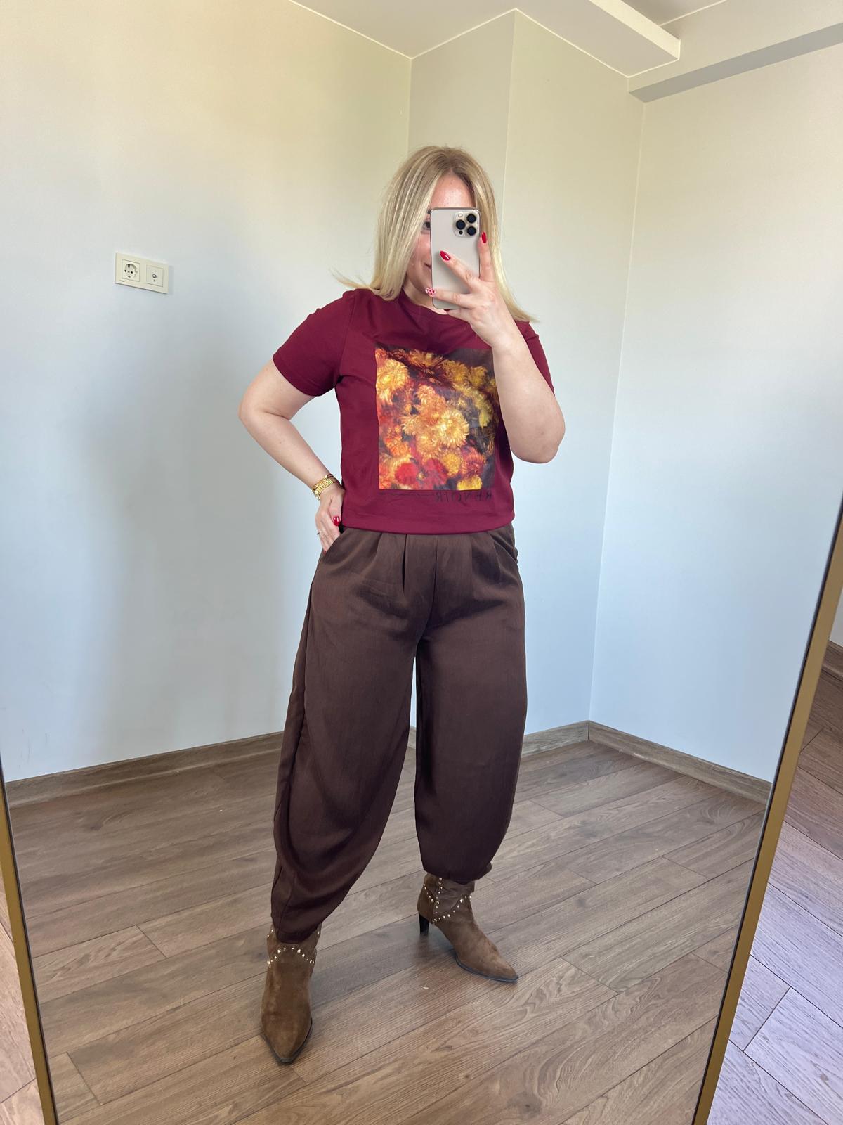 Orijinal Marka Çiçek Baskılı Tshirt (Bordo)