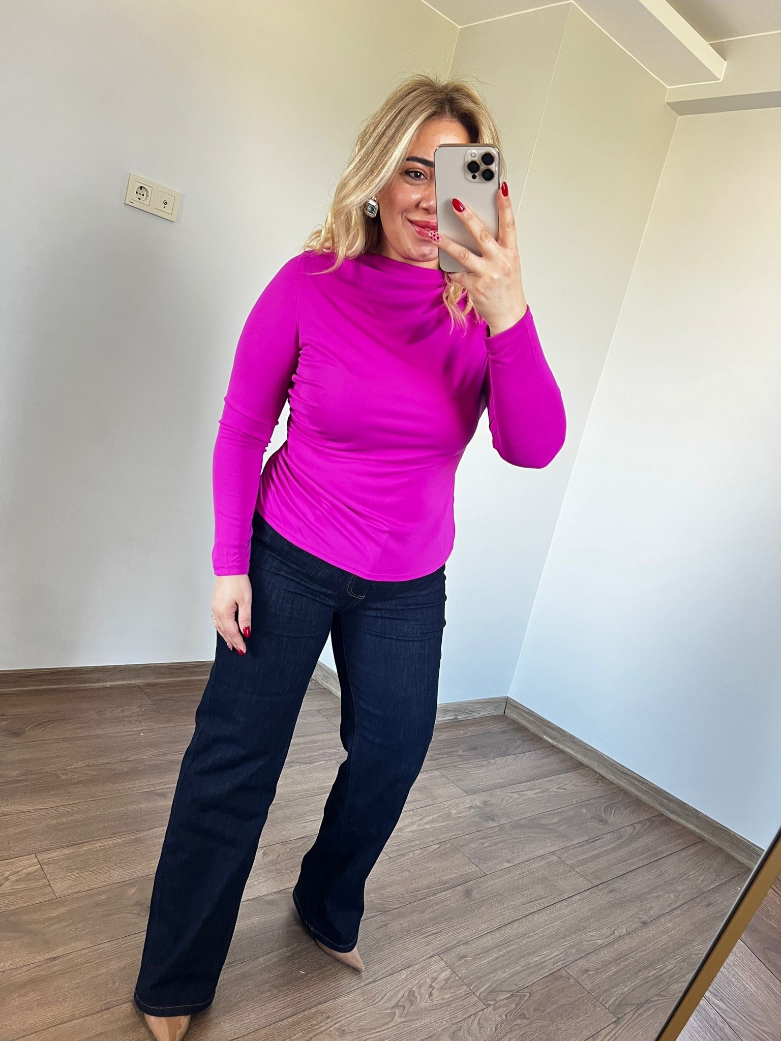 Orijinal Marka Kayık Yaka Bluz (Fuşya)