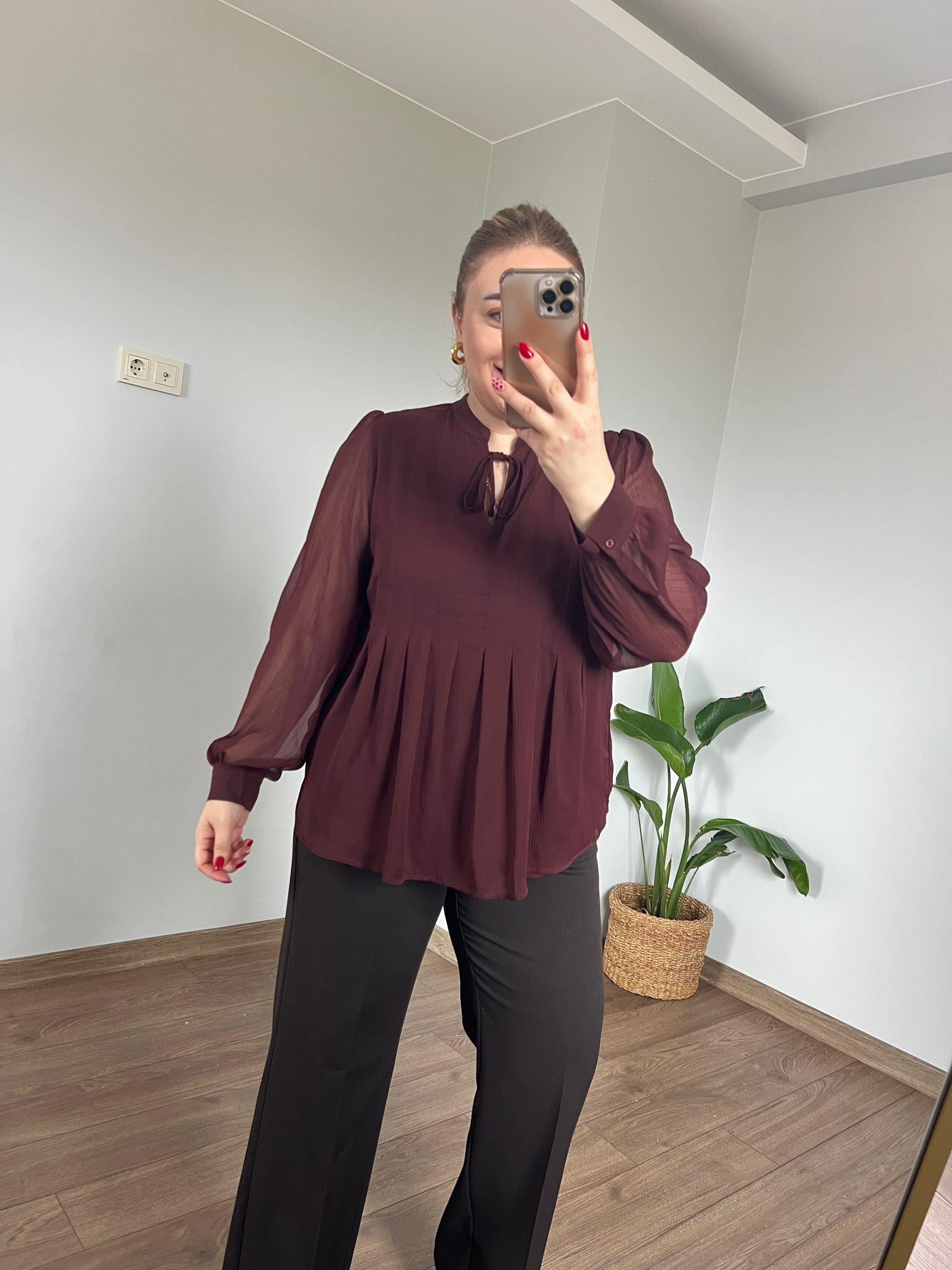 Orijinal Marka Şifon Gömlek Bordo) 