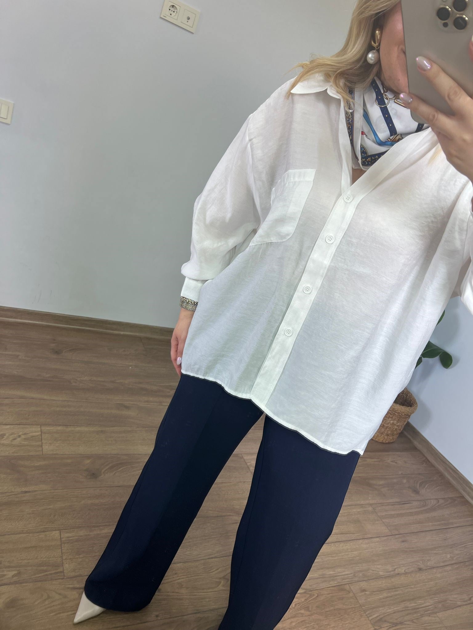 Oversize STD Beden Tansel Gömlek (Beyaz) 