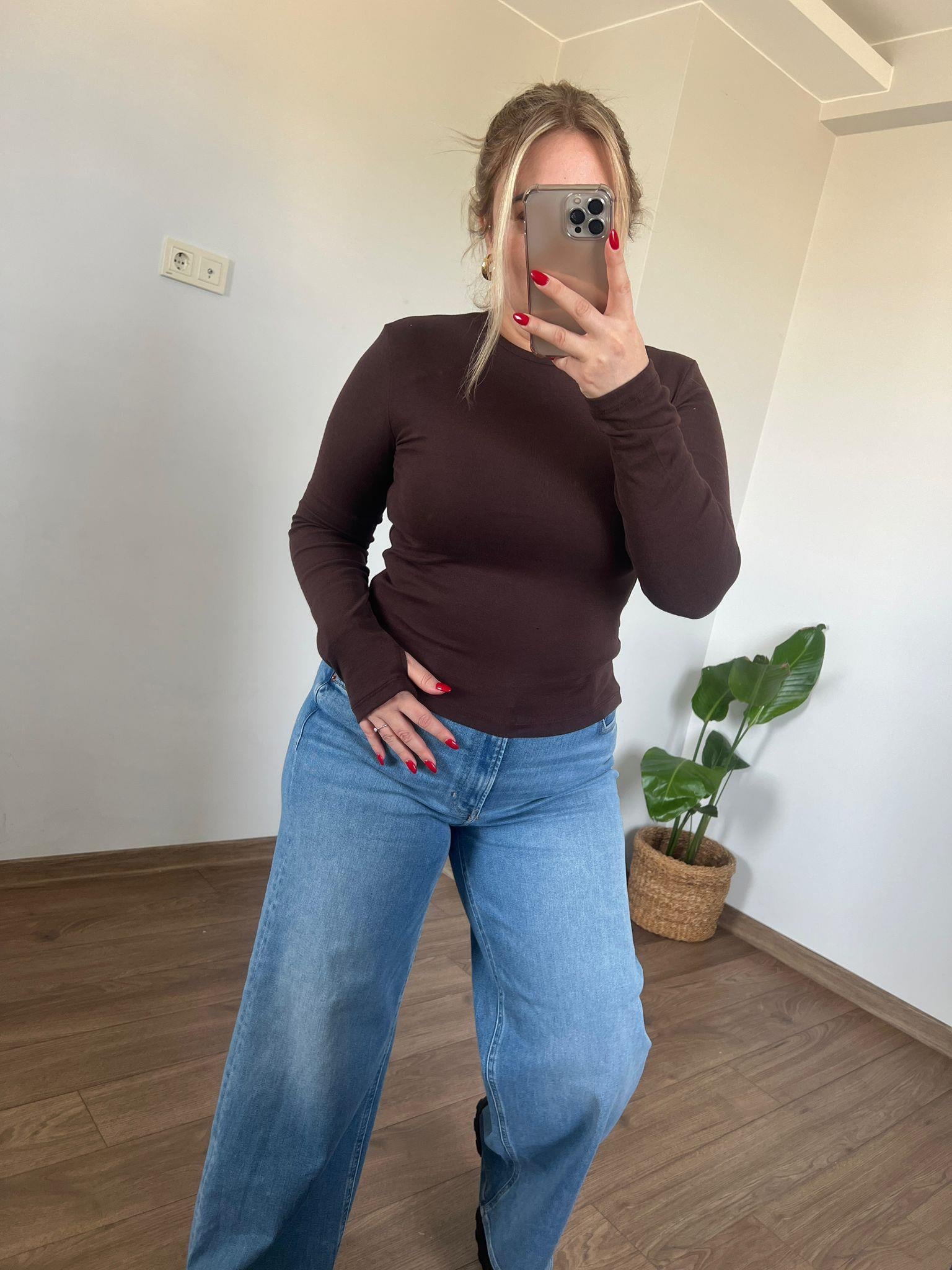 Parmak Geçmeli Bisiklet Yaka Basic Body (Kahve)