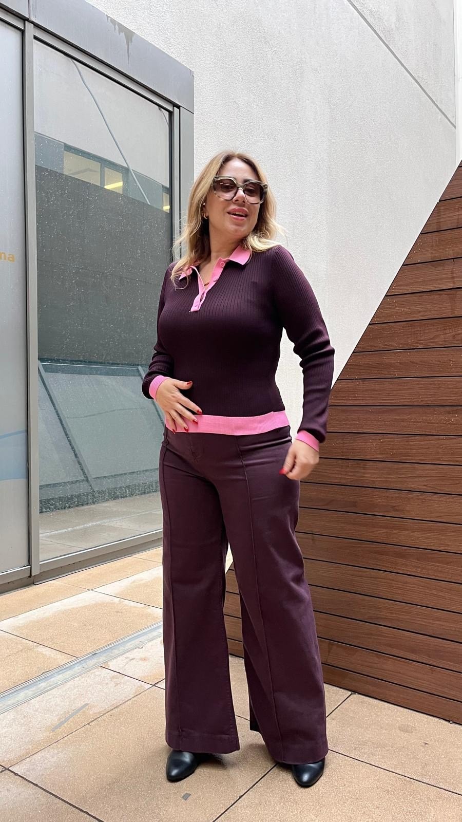 Polo Yaka Triko Kazak (Mor-pembe)