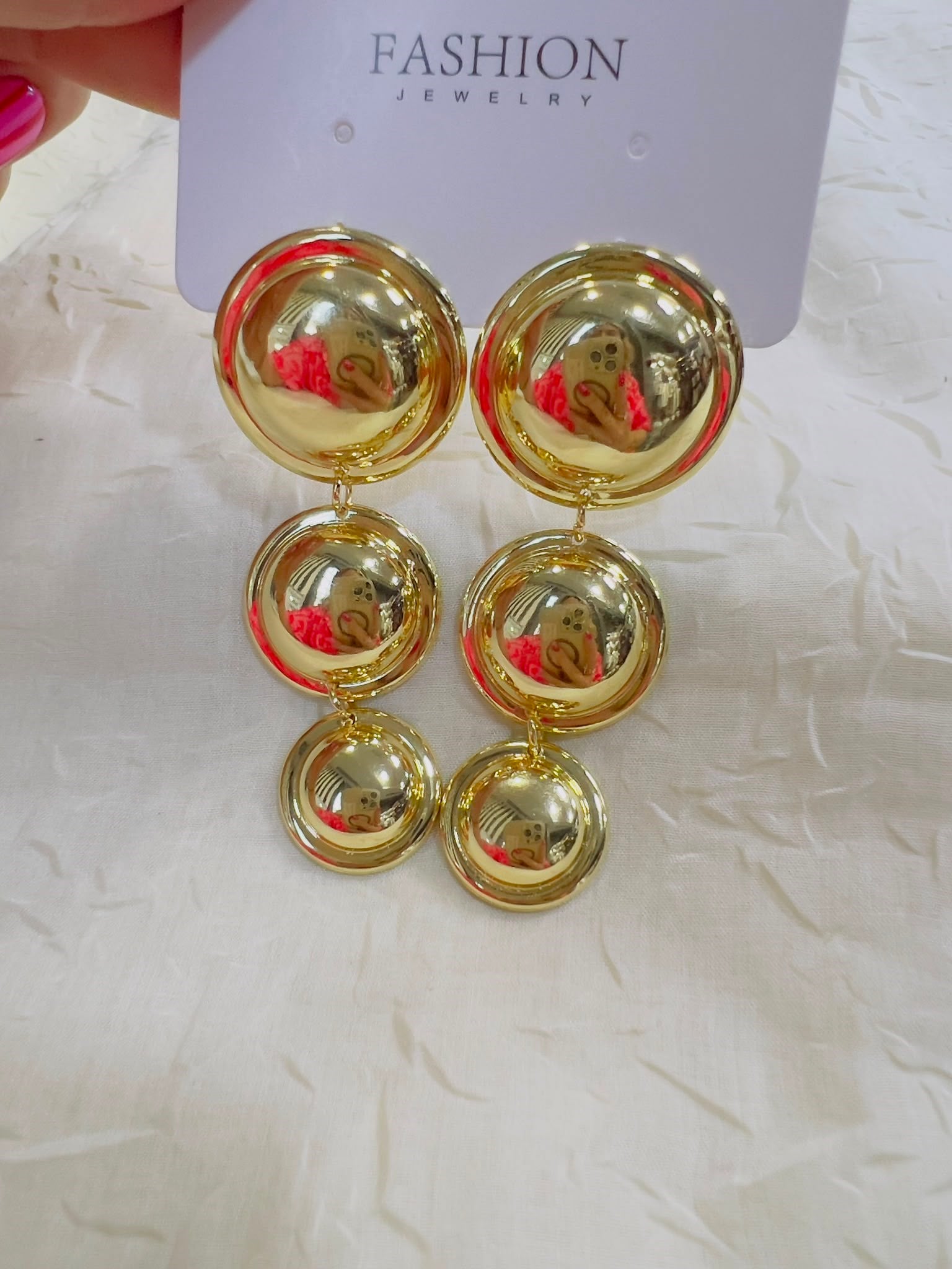 Top Görünümlü Sarkıt Küpe (Gold) 