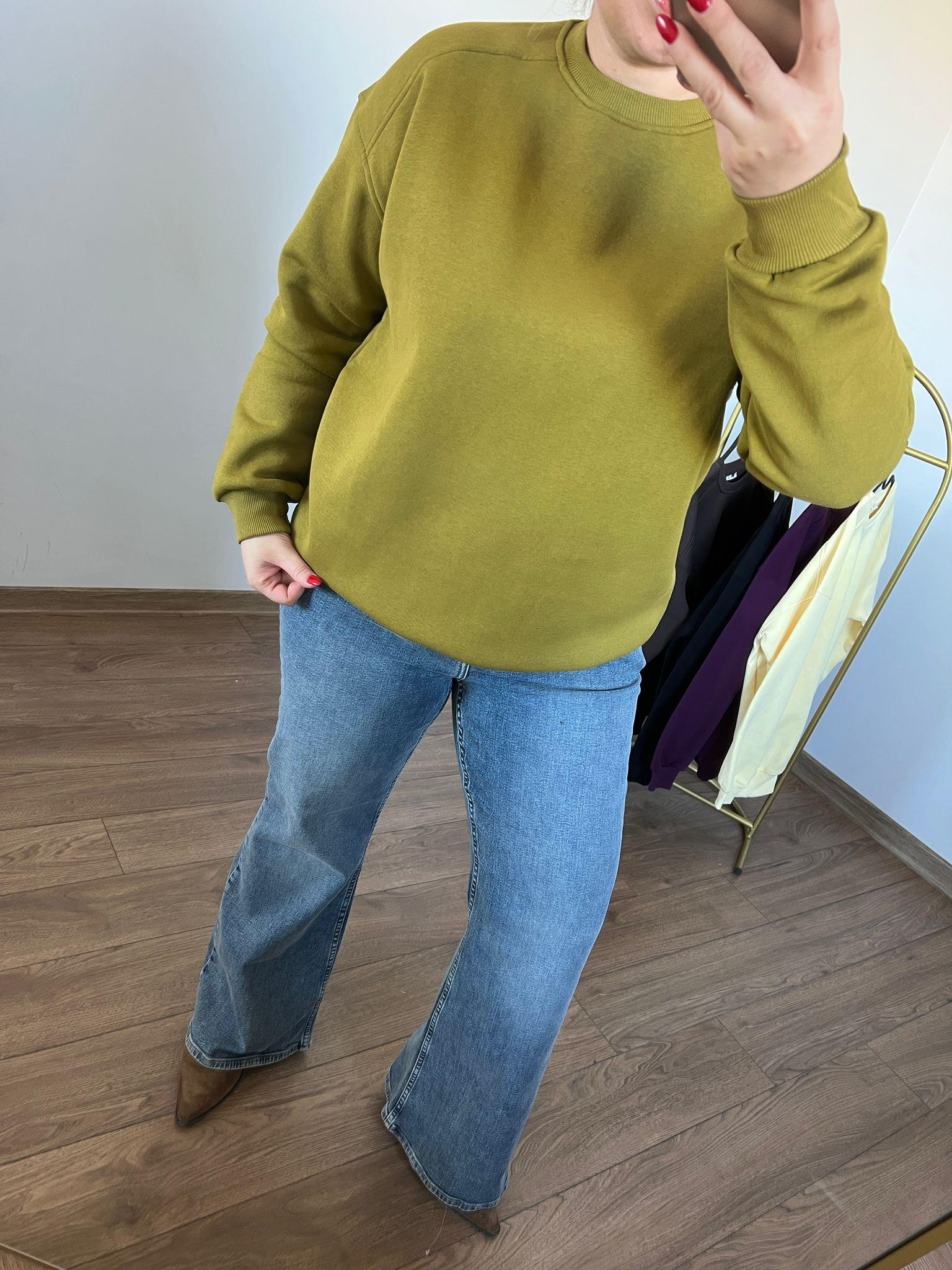 Üç İplik Bisiklet Yaka Sweatshirt (Yağ Yeşili) 
