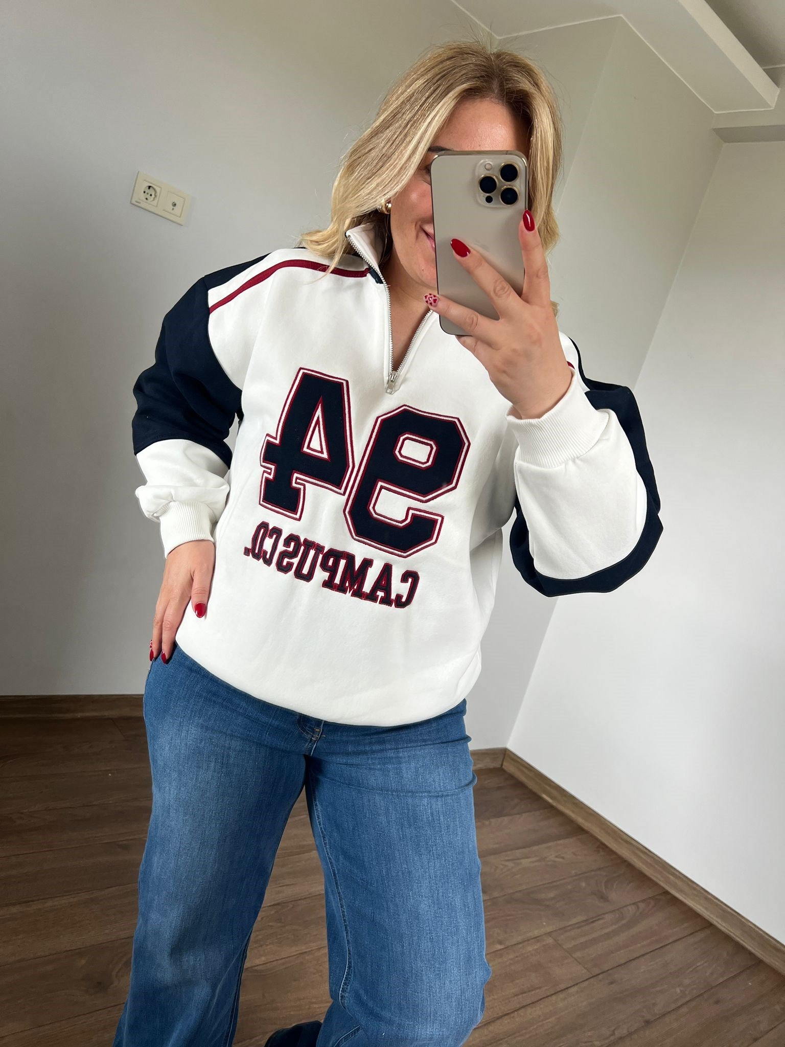 Yarım Fermuarlı 3 İplik Sweatshirt 