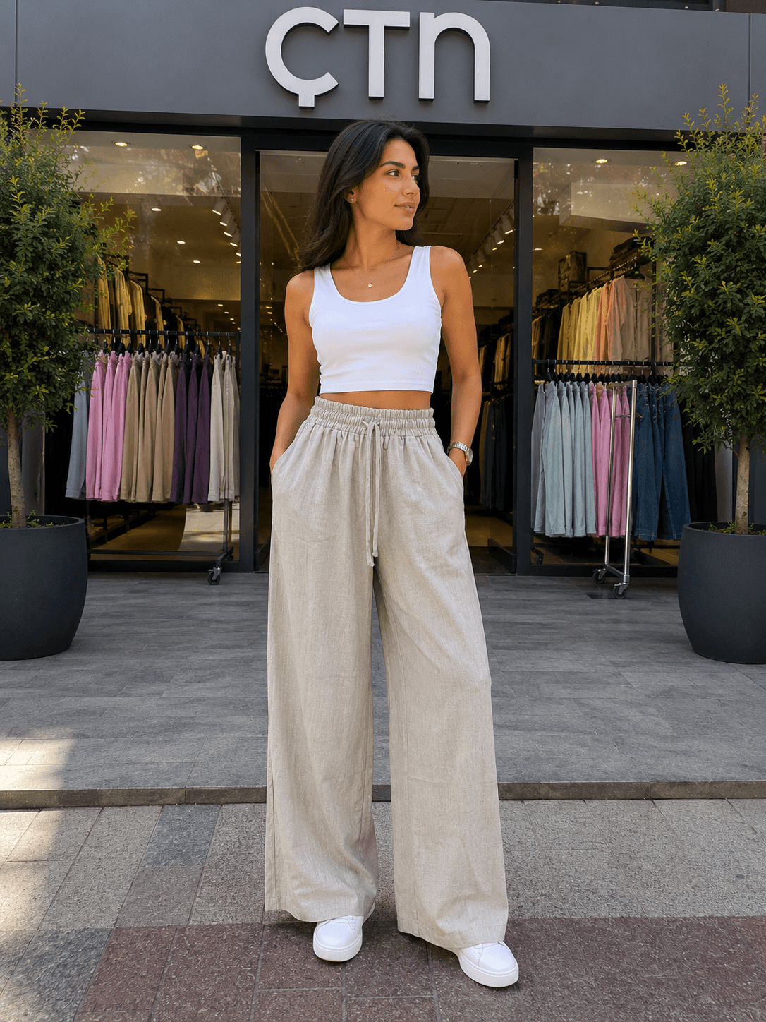 Tencel Kumaş Bol Paça Pantolon 