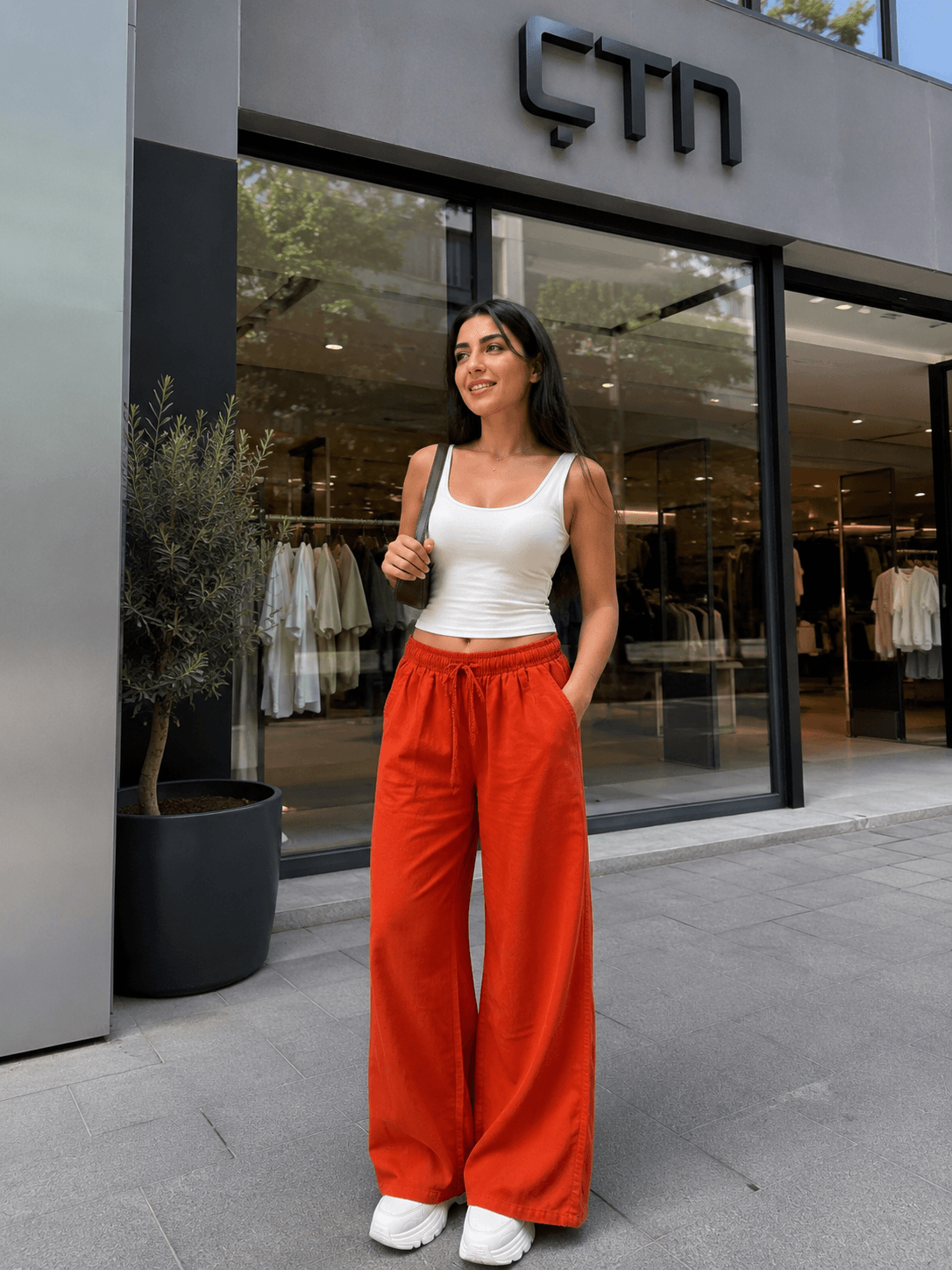 Yıkamalı Tencel Kumaş Bol Paça Pantolon