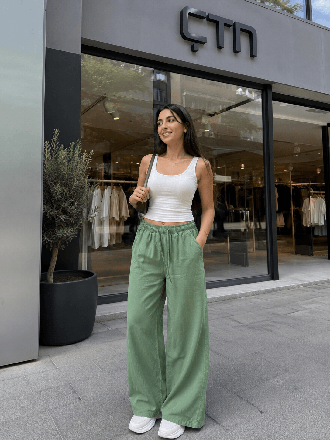 Yıkamalı Tencel Kumaş Bol Paça Pantolon