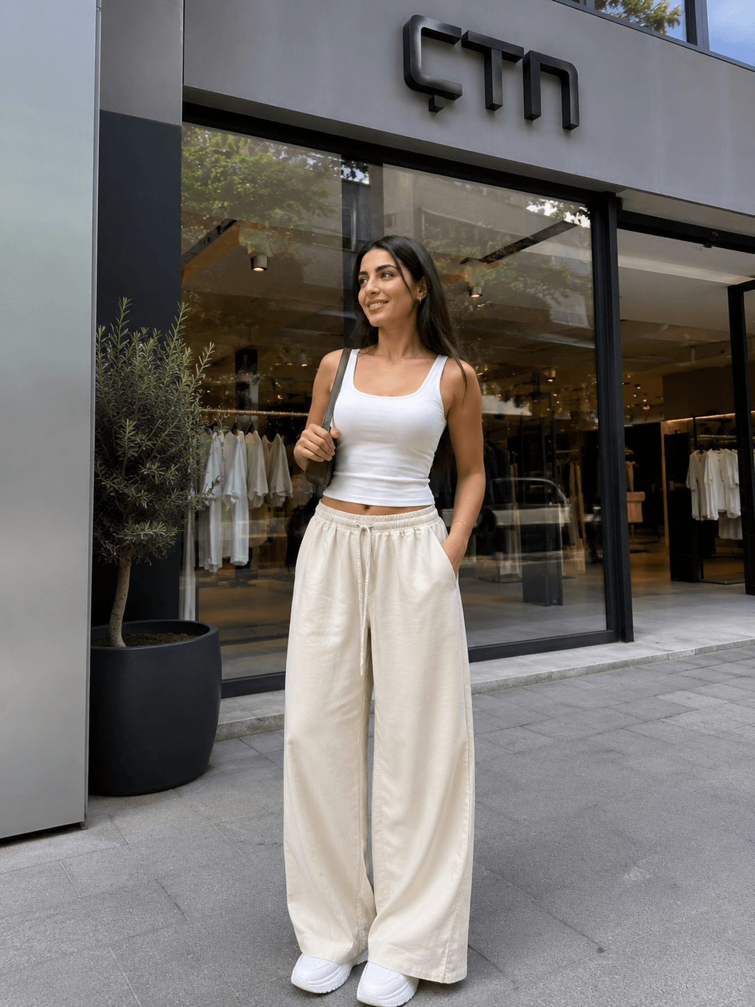 Yıkamalı Tencel Kumaş Bol Paça Pantolon