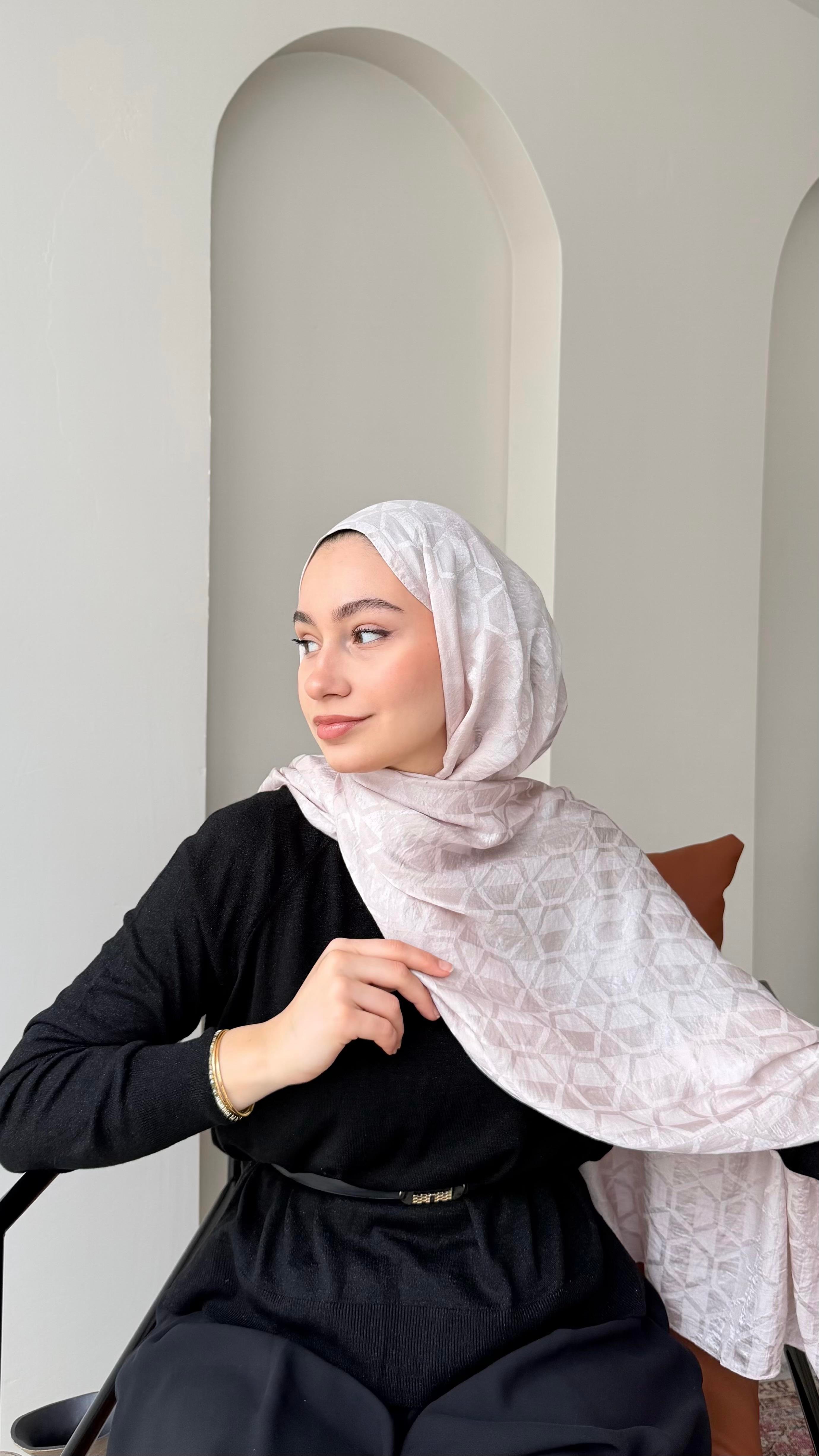 Bade İpeksi Pamuk Jakar Şal - Pudra