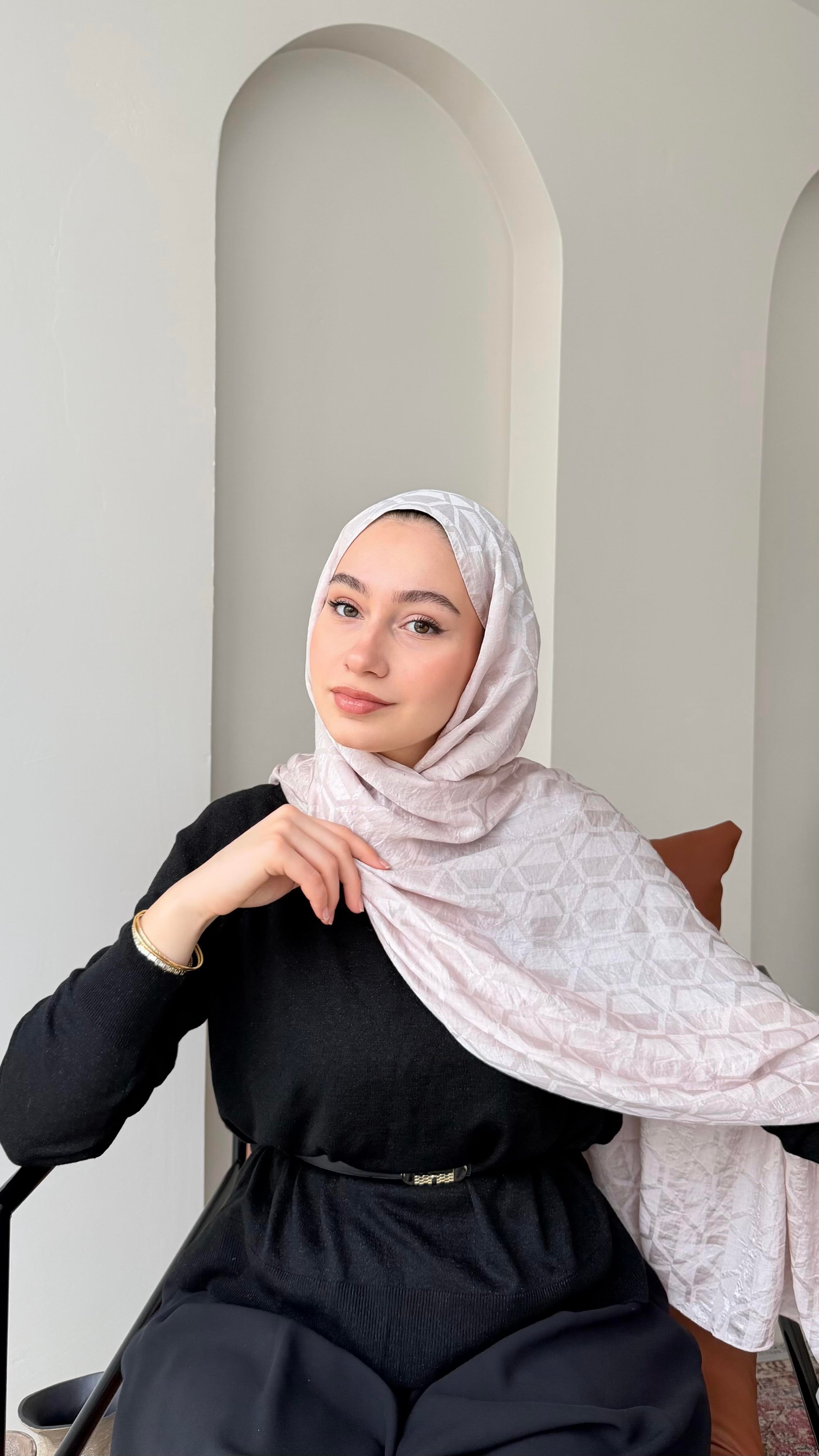 Bade İpeksi Pamuk Jakar Şal - Pudra