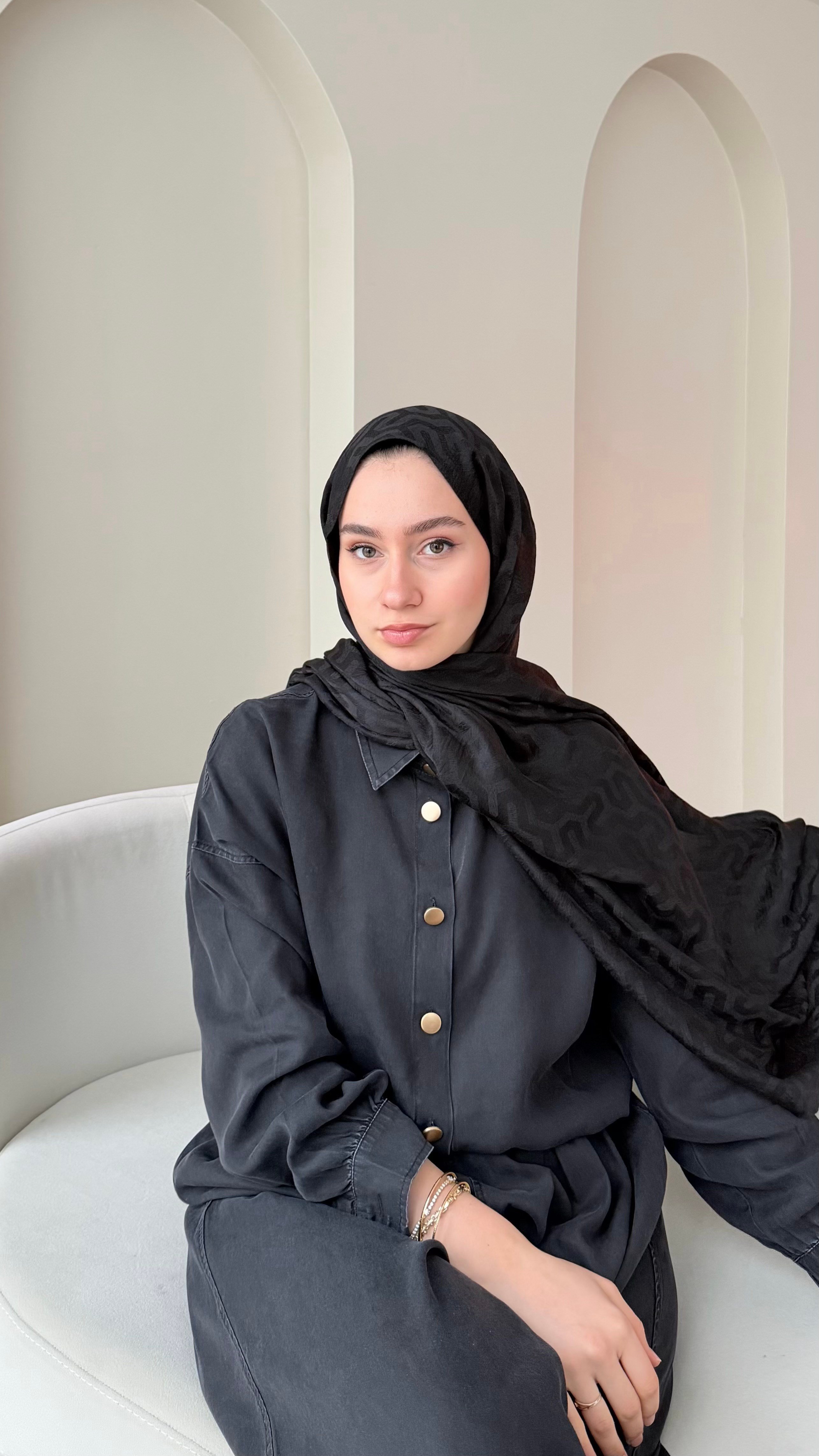Elsa Shine İpeksi Pamuk Jakar Şal - Siyah