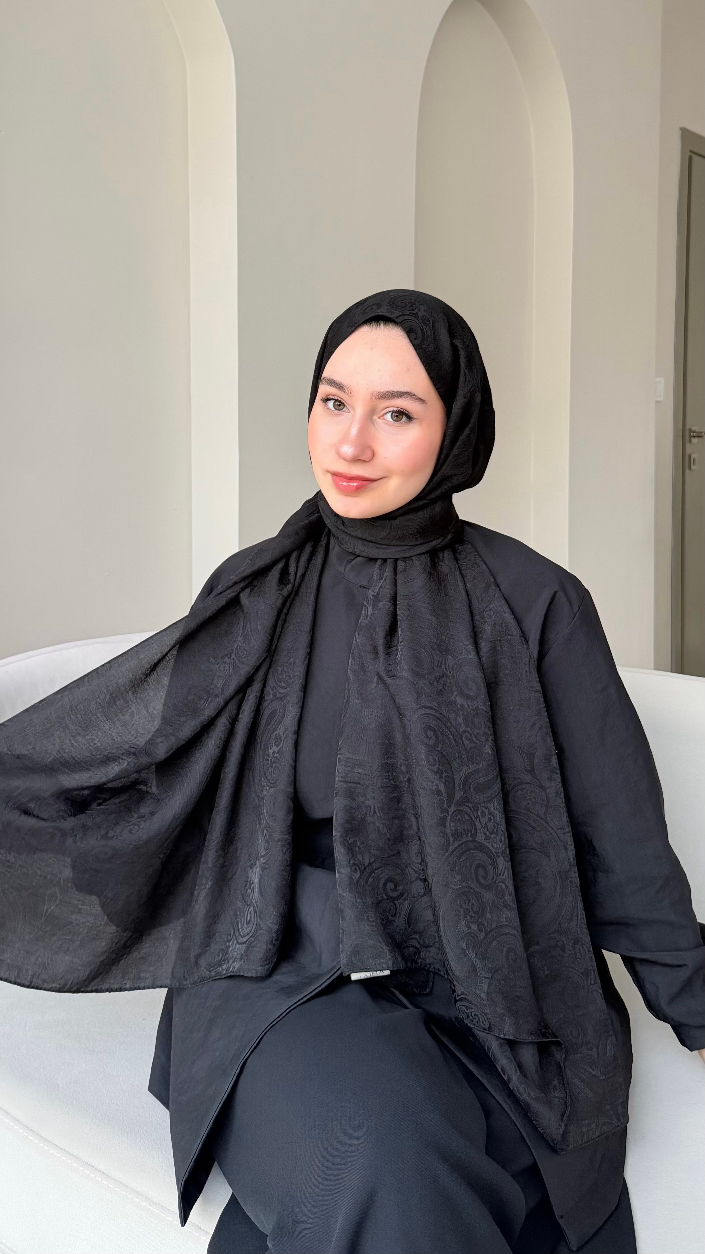Etnika İpeksi Pamuk Jakar Şal - Siyah