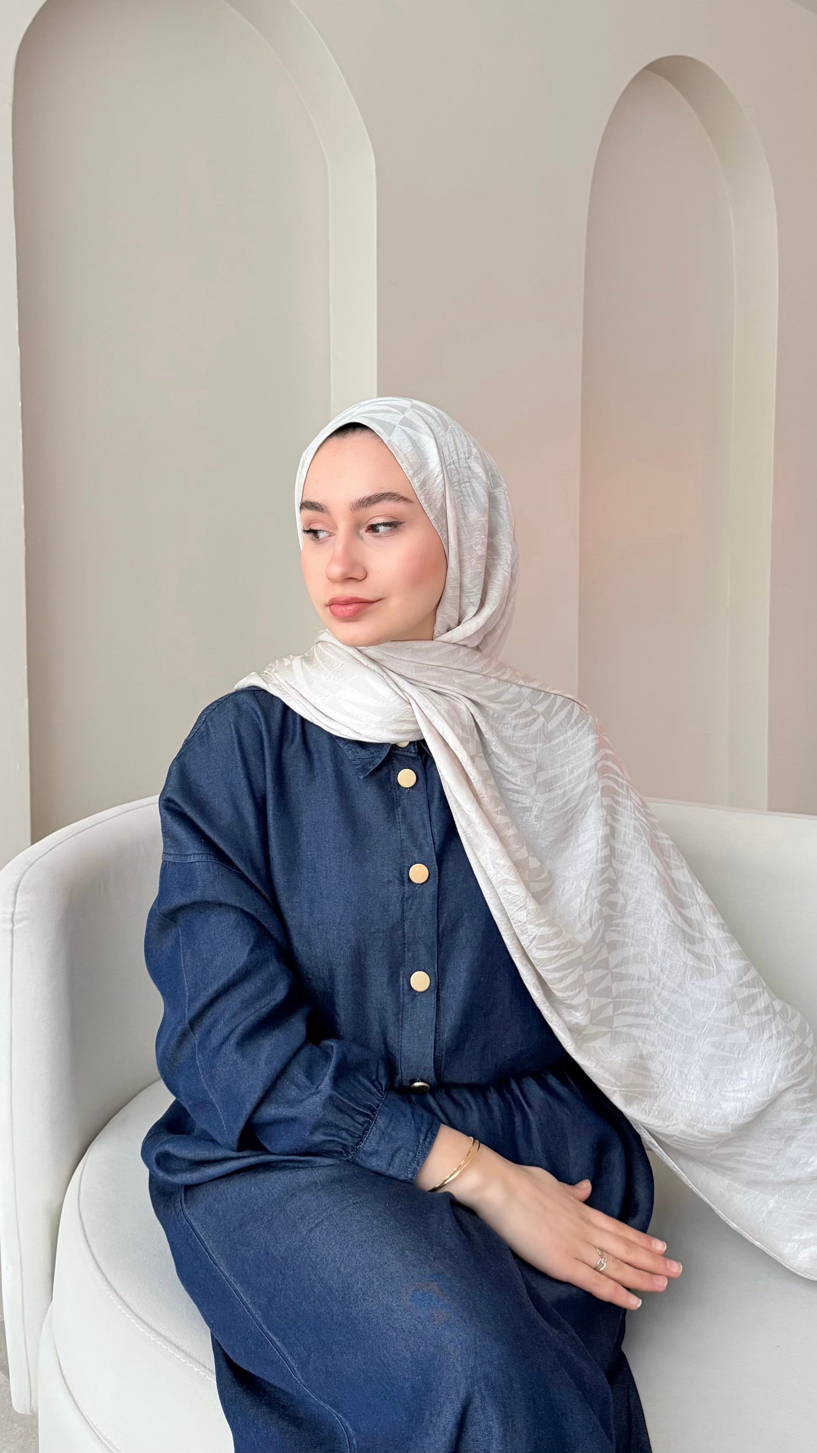 Feriha İpeksi Pamuk Jakar Şal - Taş