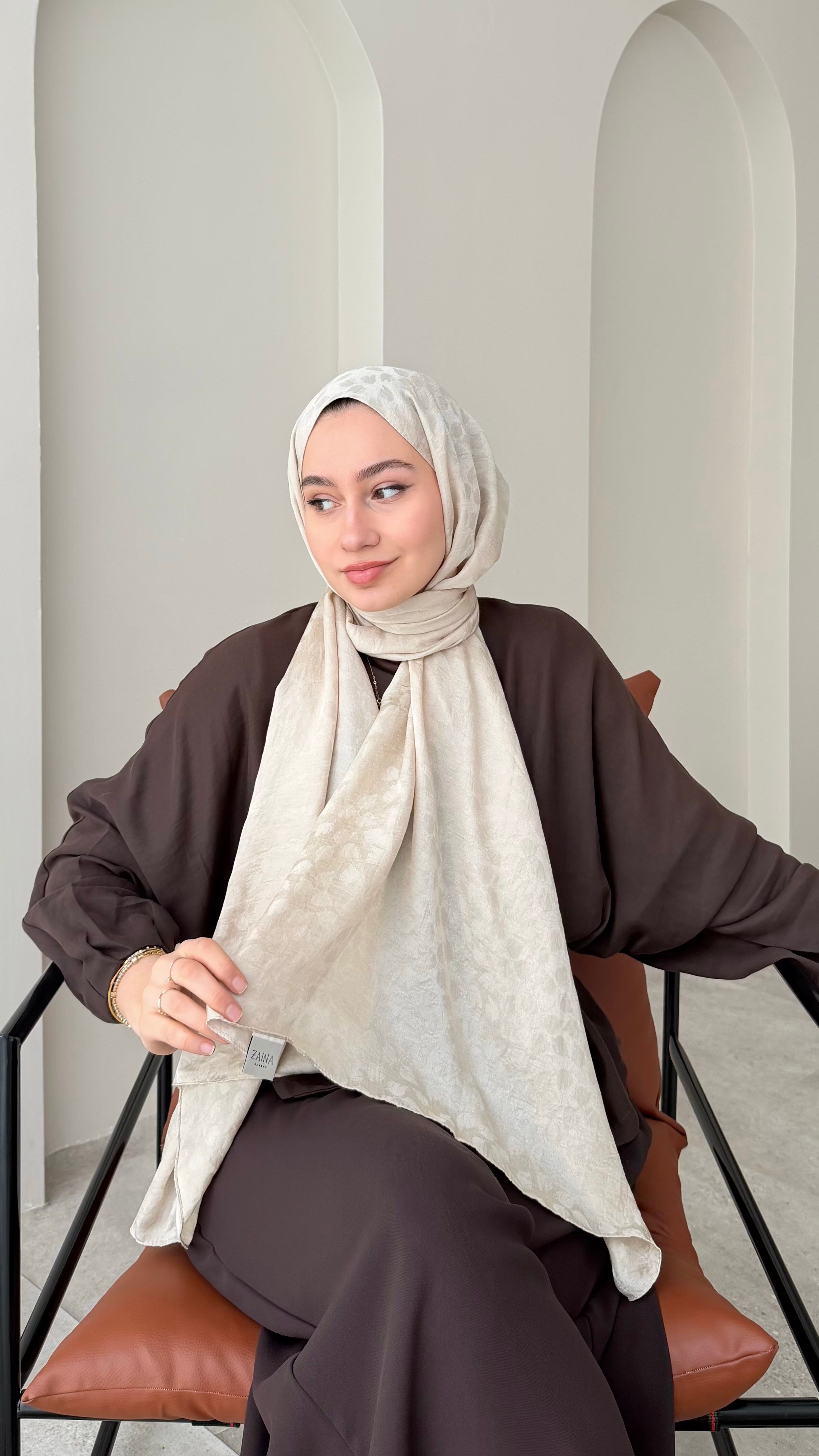 Liza İpeksi Pamuk Jakar Şal - Bej