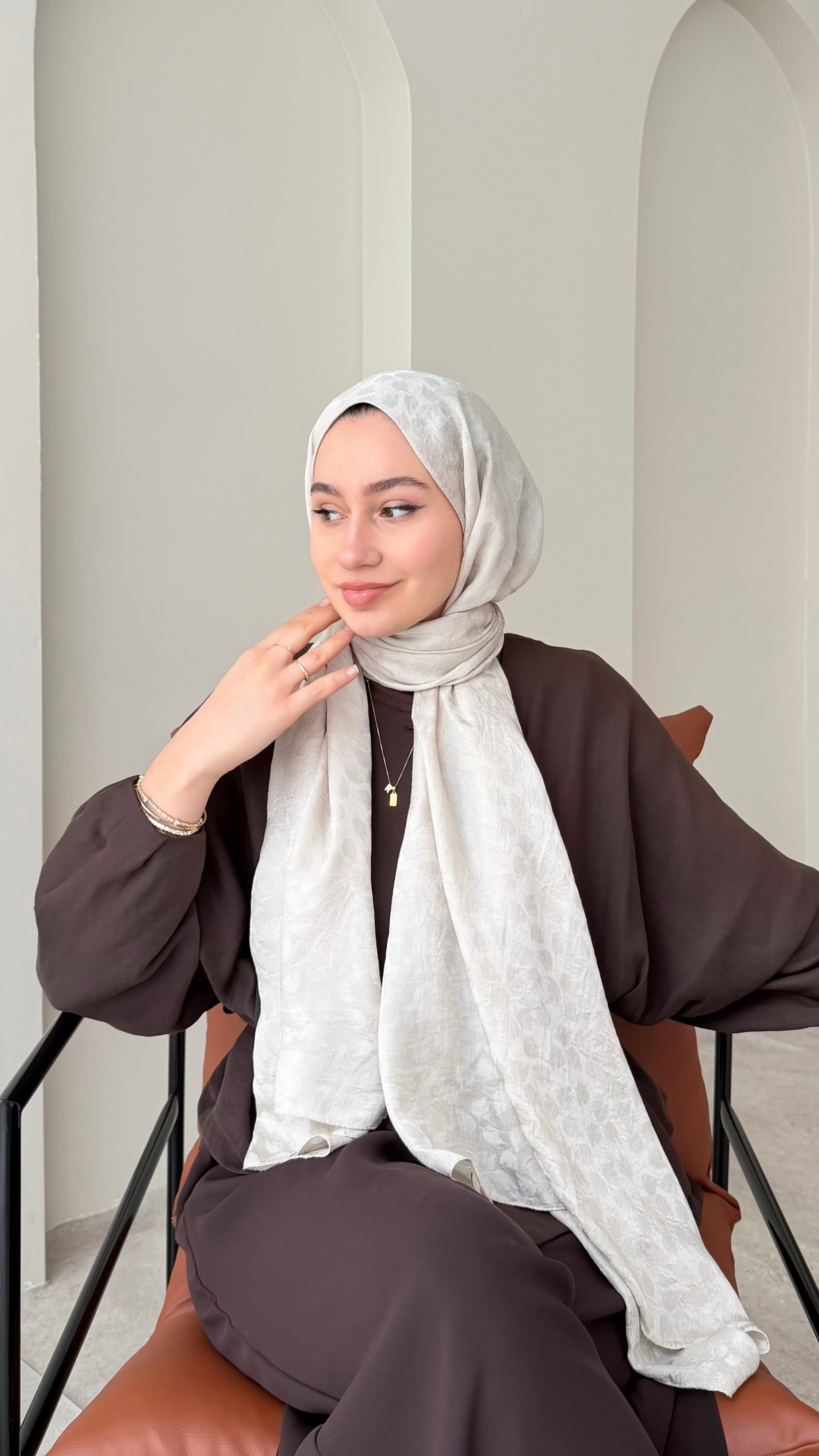 Liza İpeksi Pamuk Jakar Şal - Taş
