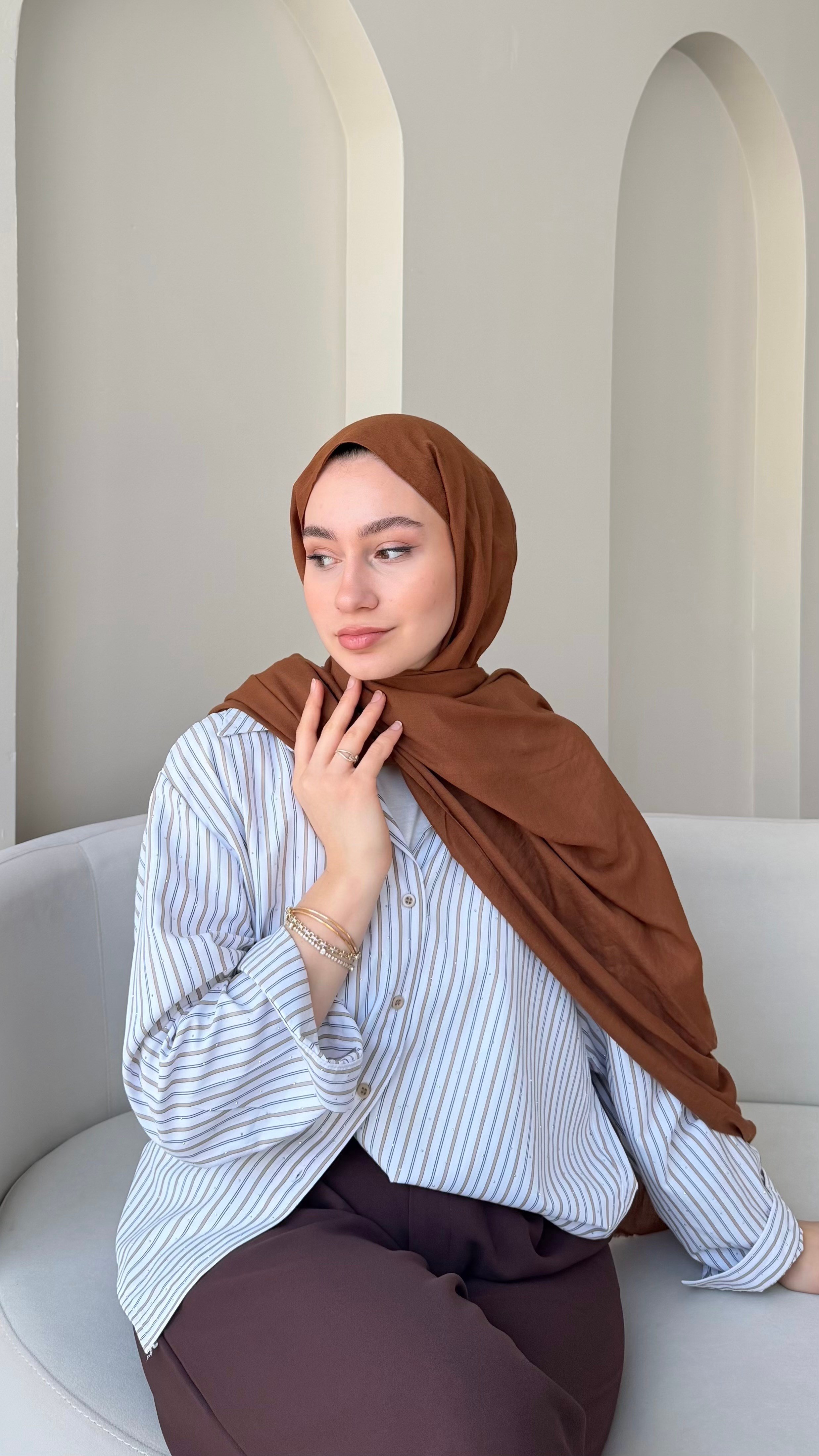 Lora Pamuk Şal - Kahve