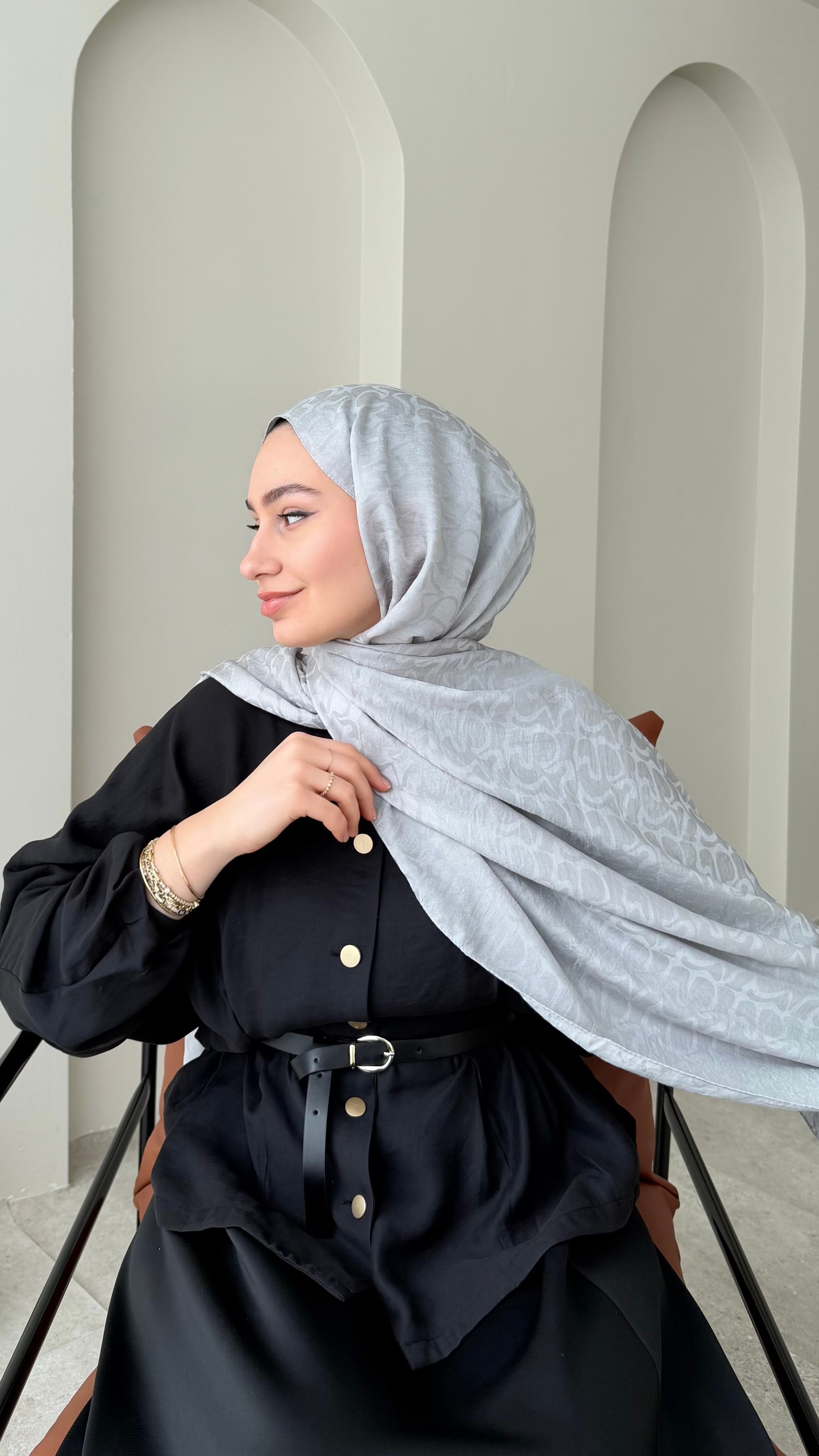 Mana İpeksi Pamuk Jakar Şal - Gümüş