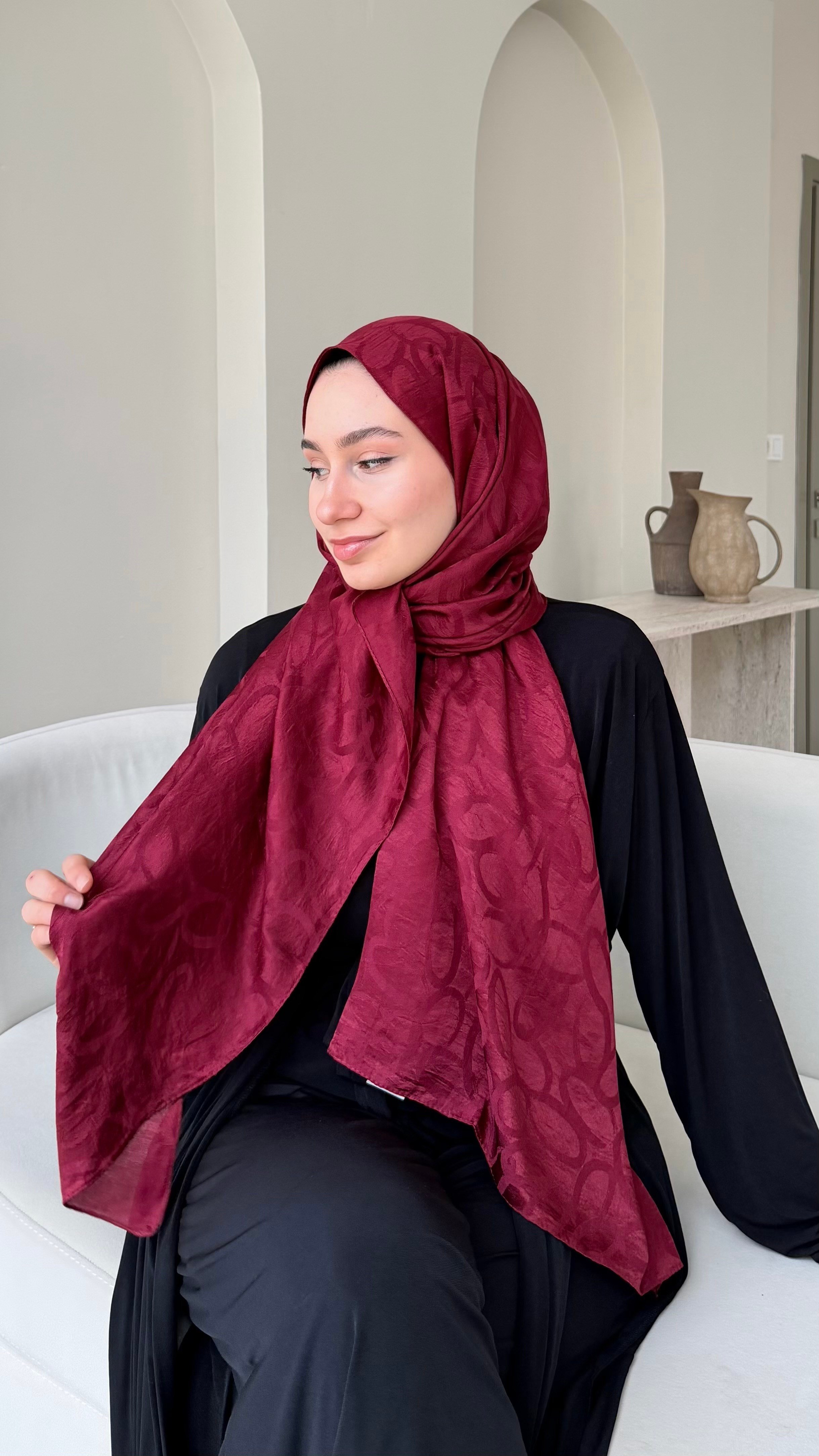 Melin İpeksi Pamuk Jakar Şal - Bordo