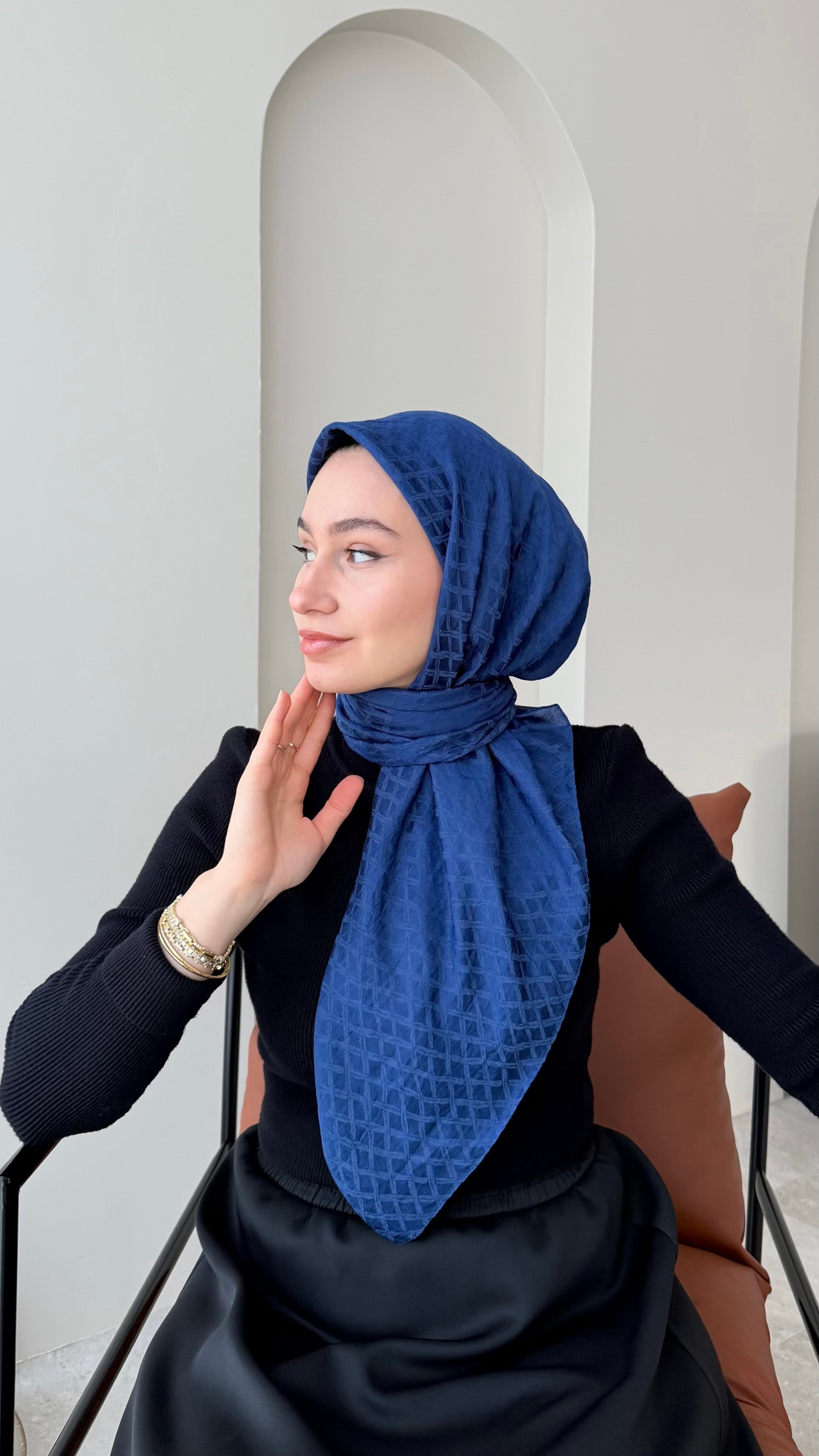 Parla Pamuk Jakar Eşarp - Açık Lacivert