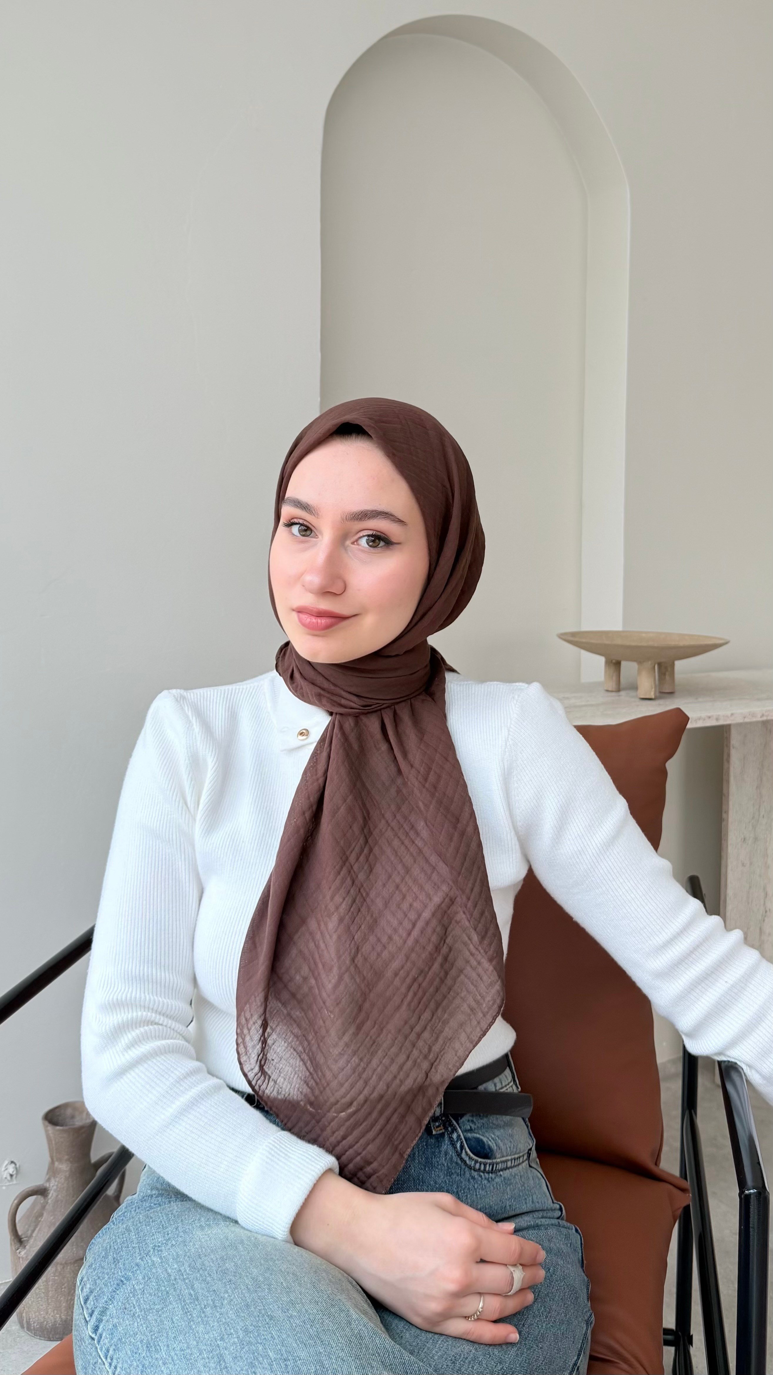 Perla Müslin Eşarp - Koyu Kahve