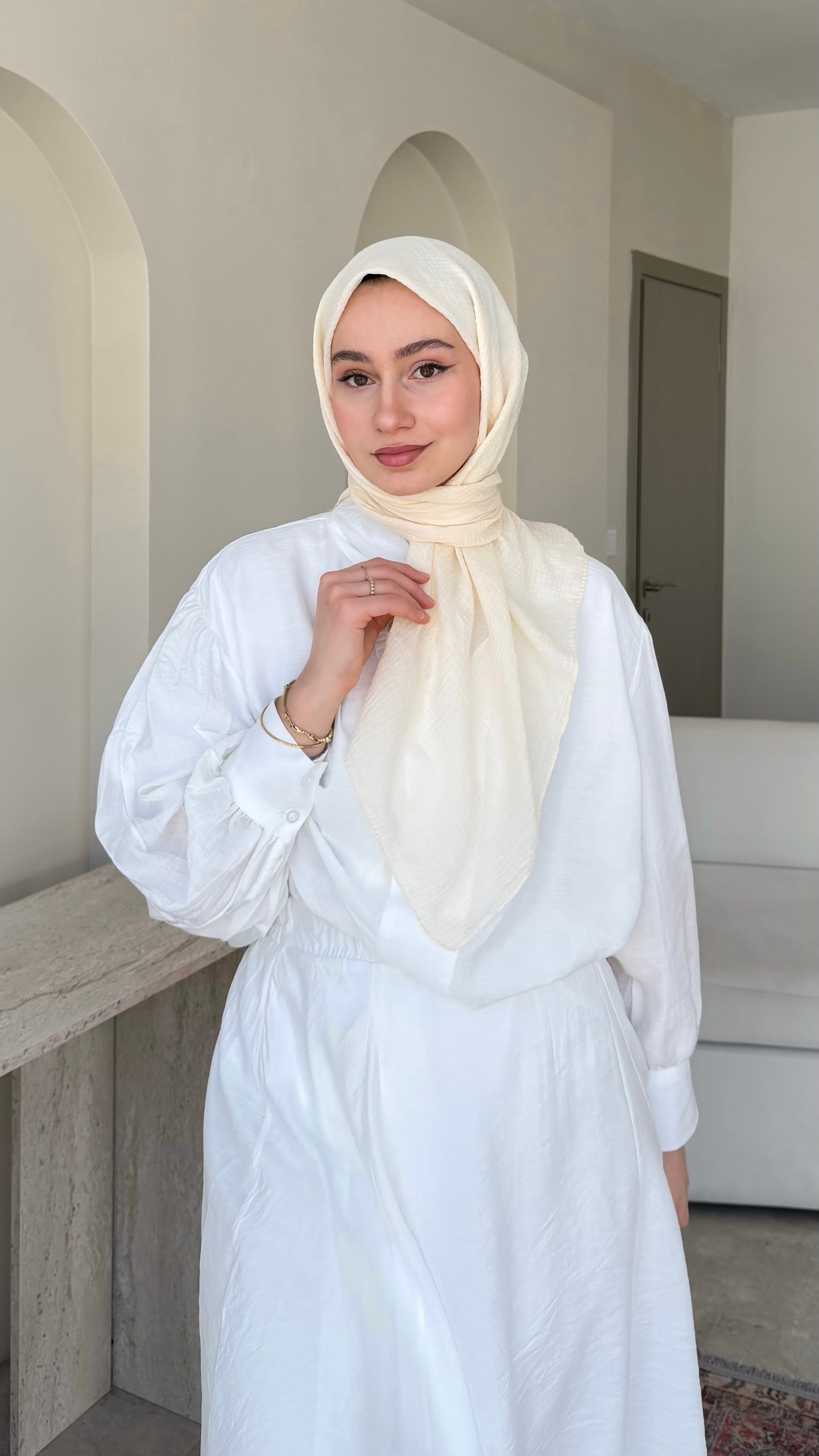 Perla Müslin Eşarp - Krem
