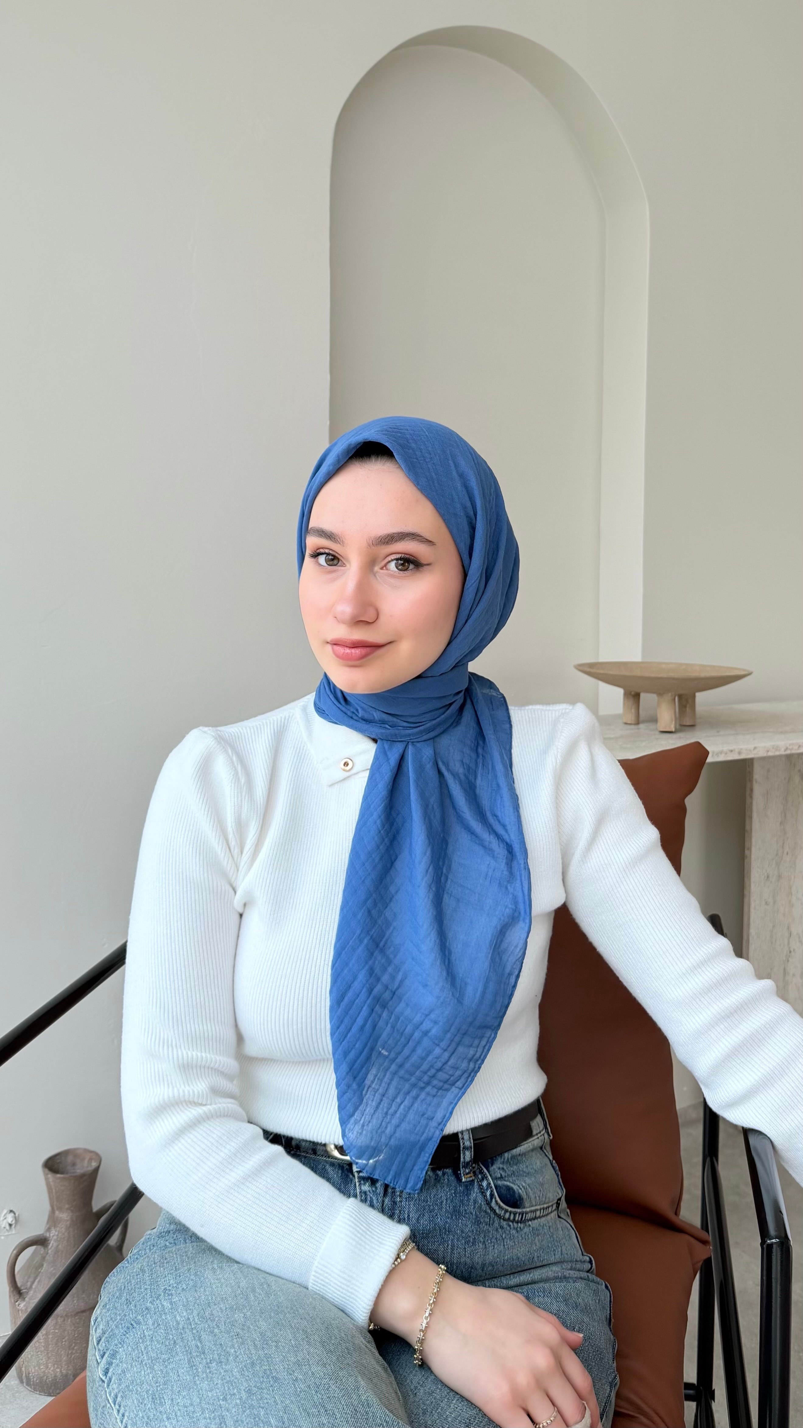 Perla  Müslin Eşarp - Mavi