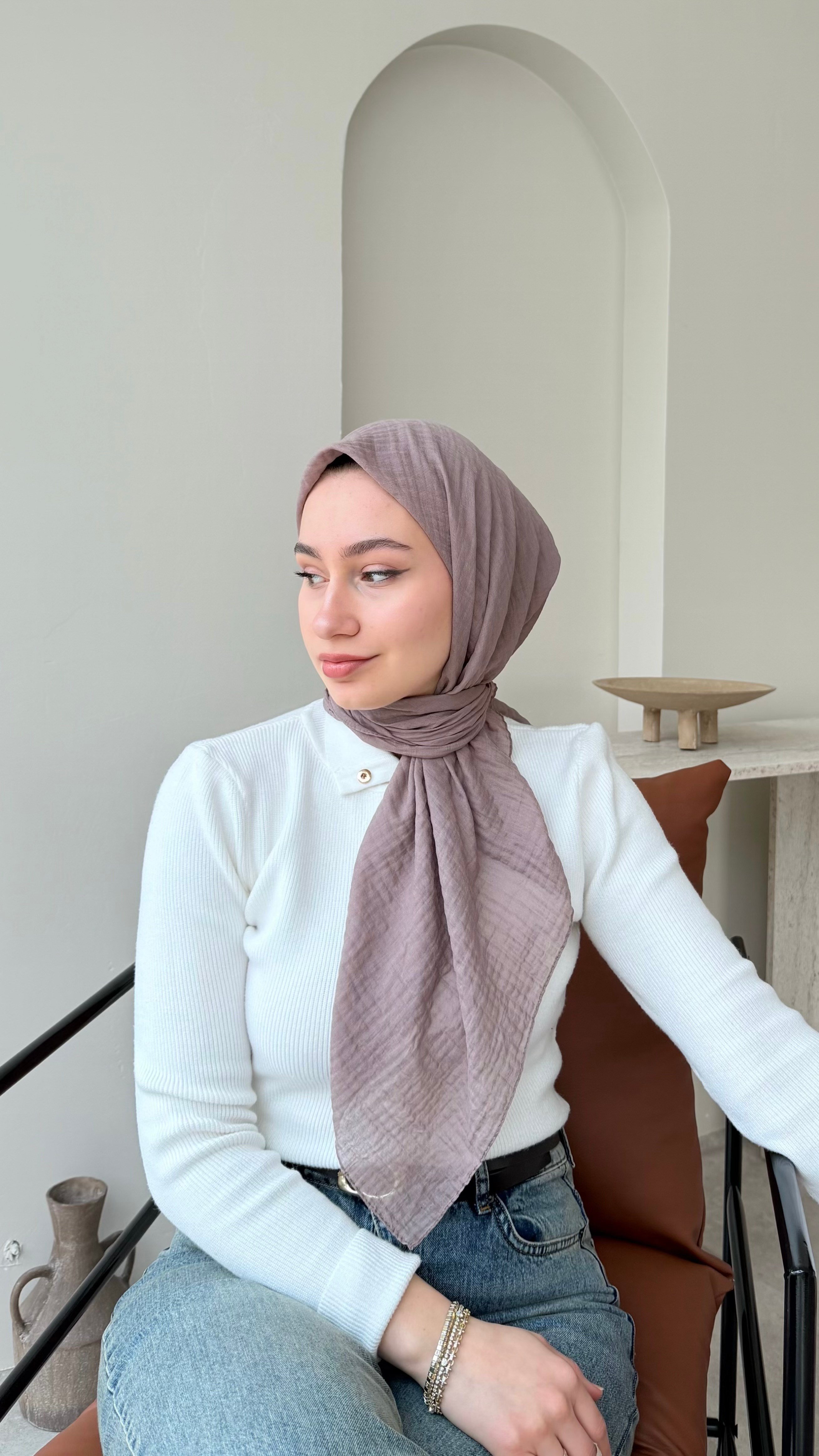 Perla  Müslin Eşarp - Pembemsi Vizon