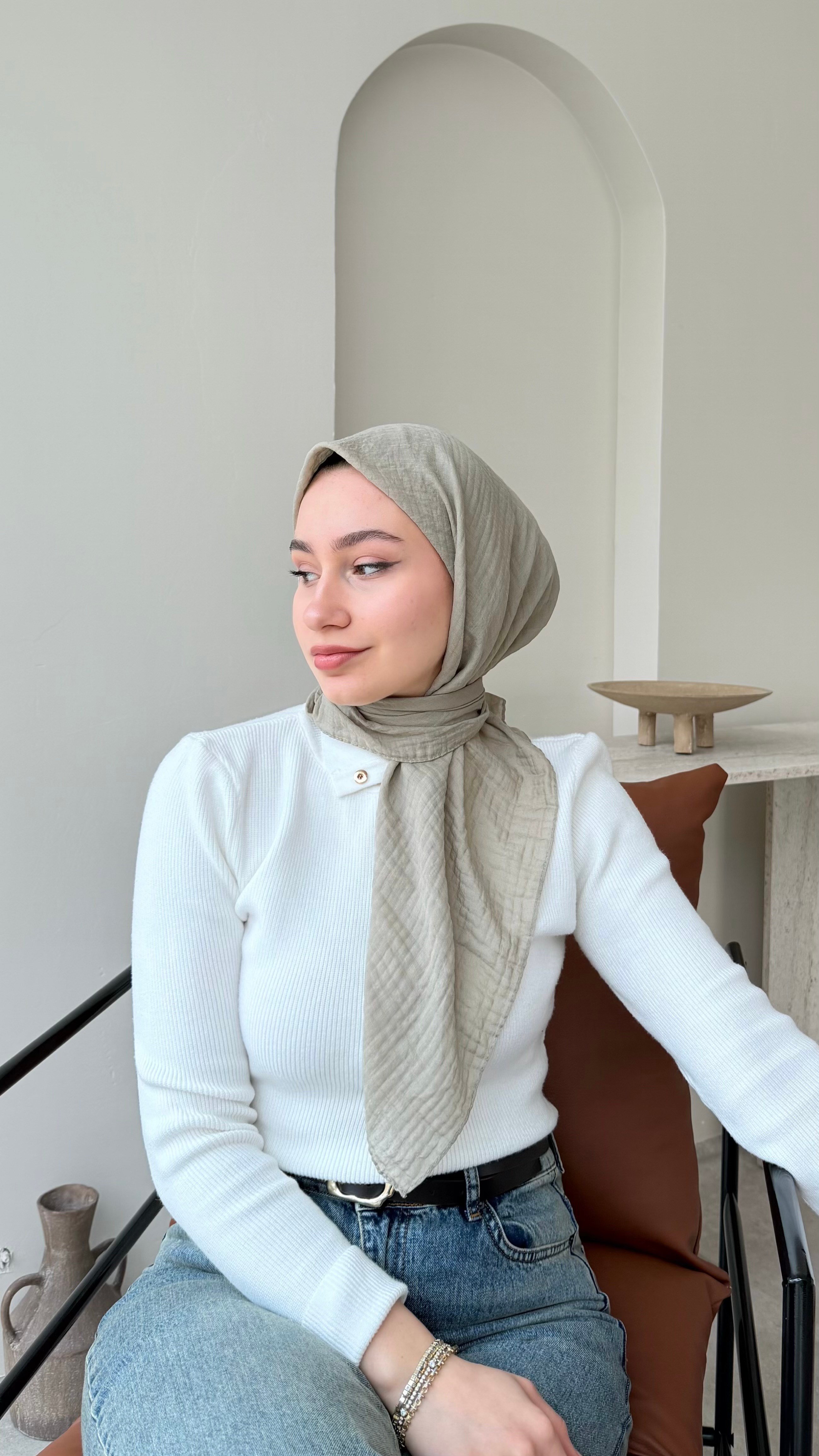 Perla  Müslin Eşarp - Vizon