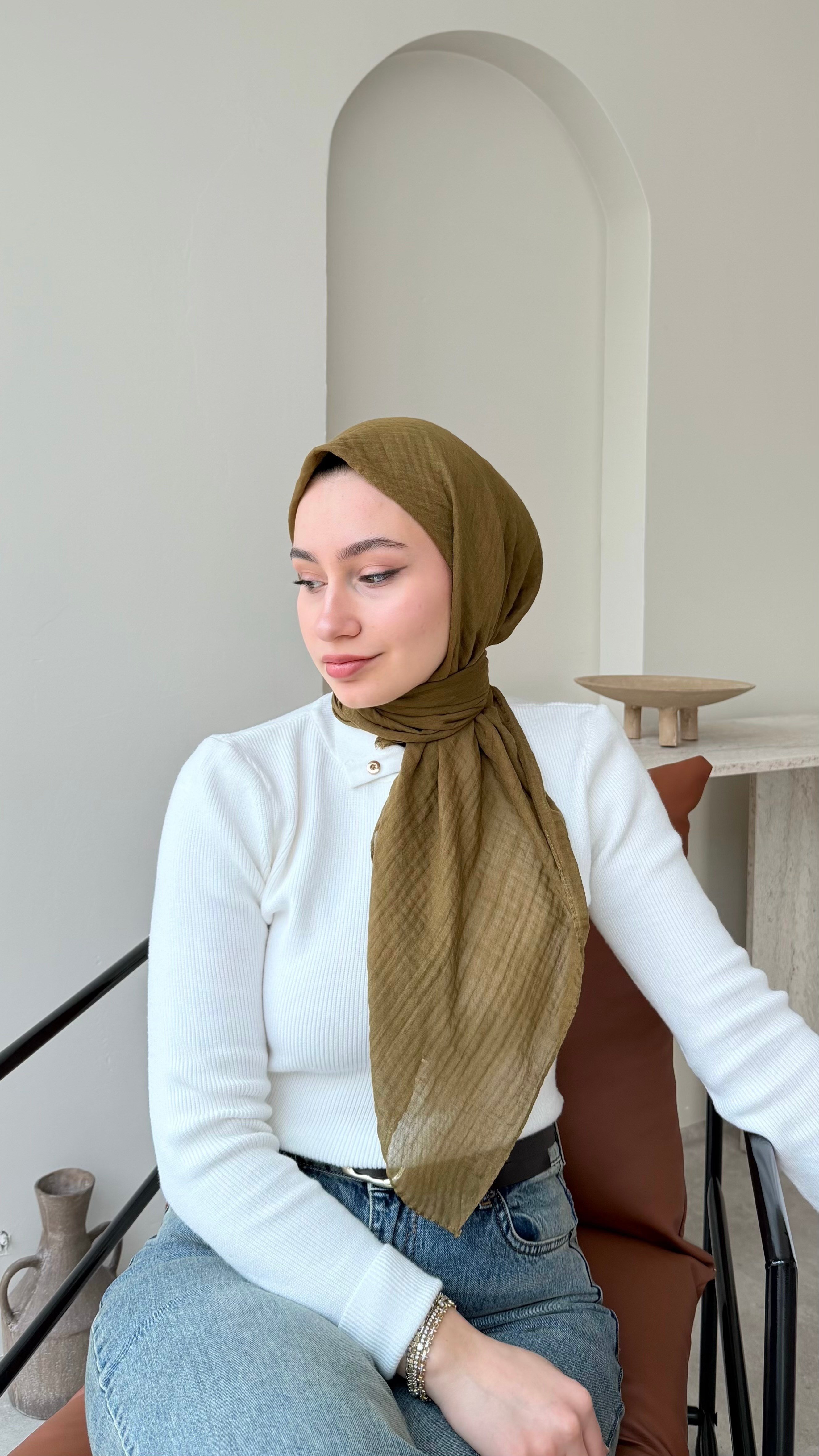Perla  Müslin Eşarp - Yağ Yeşili