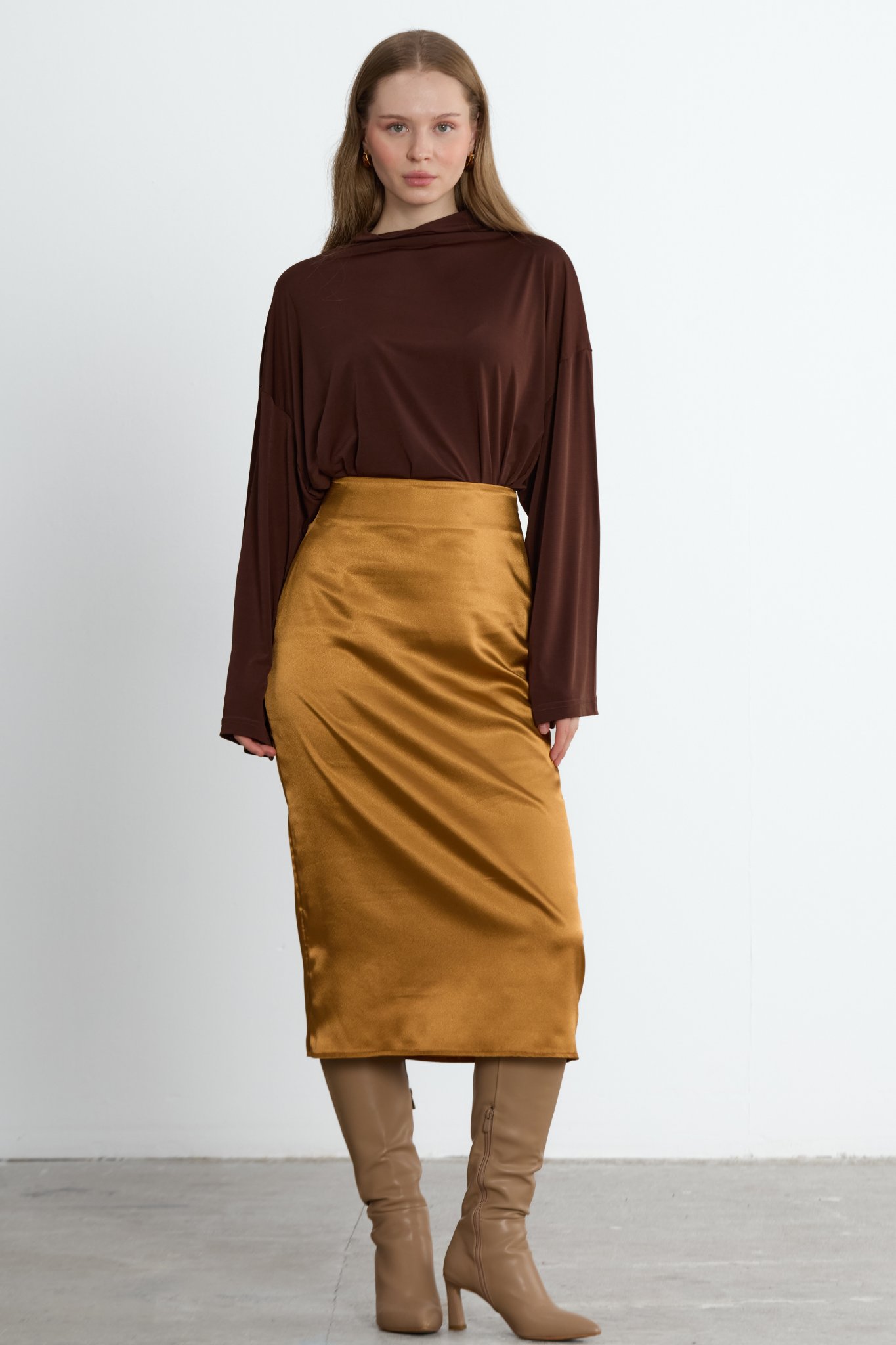Gold Nola Saten Midi Etek