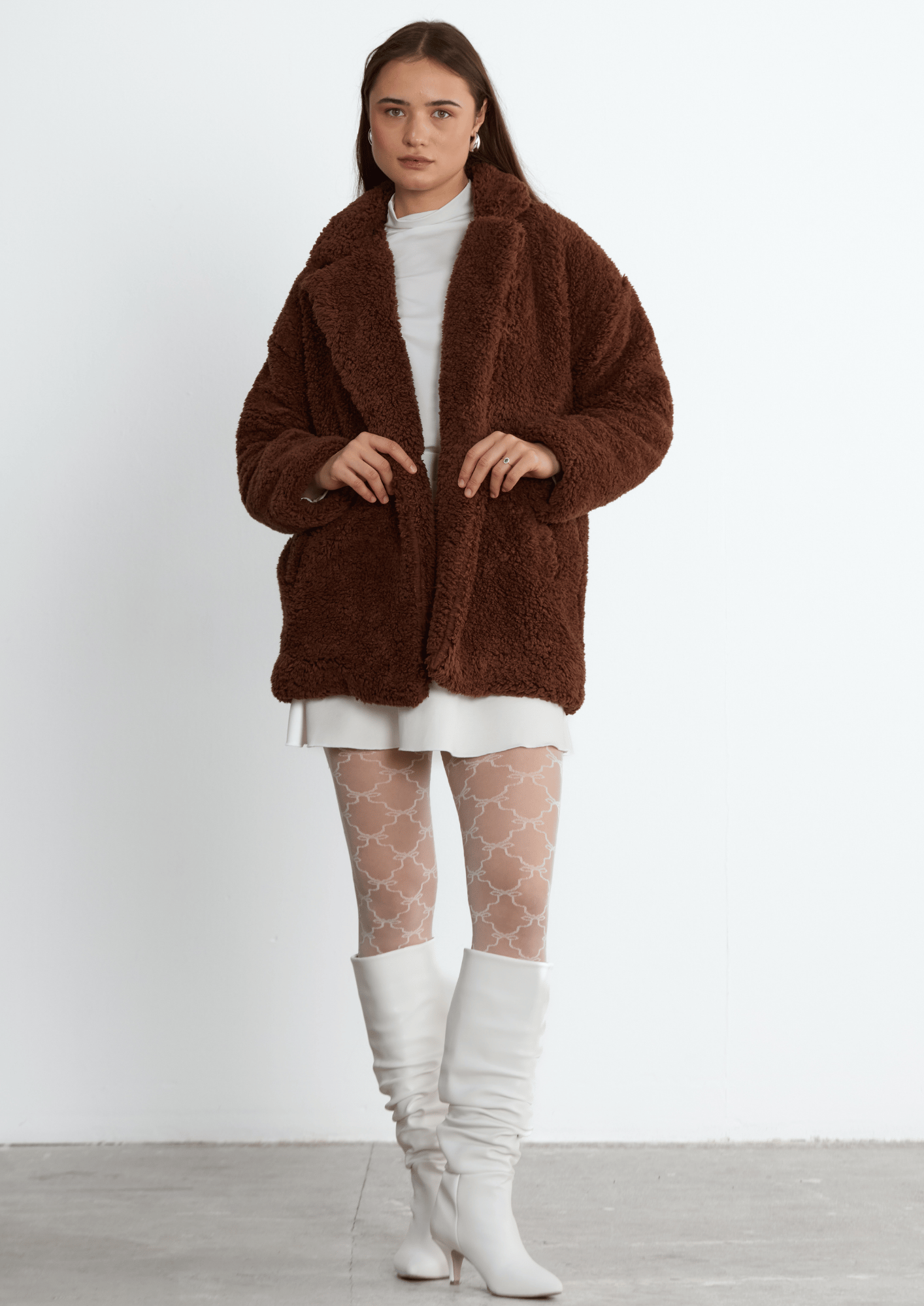 Kahve Velma Çift Düğmeli Teddy Palto